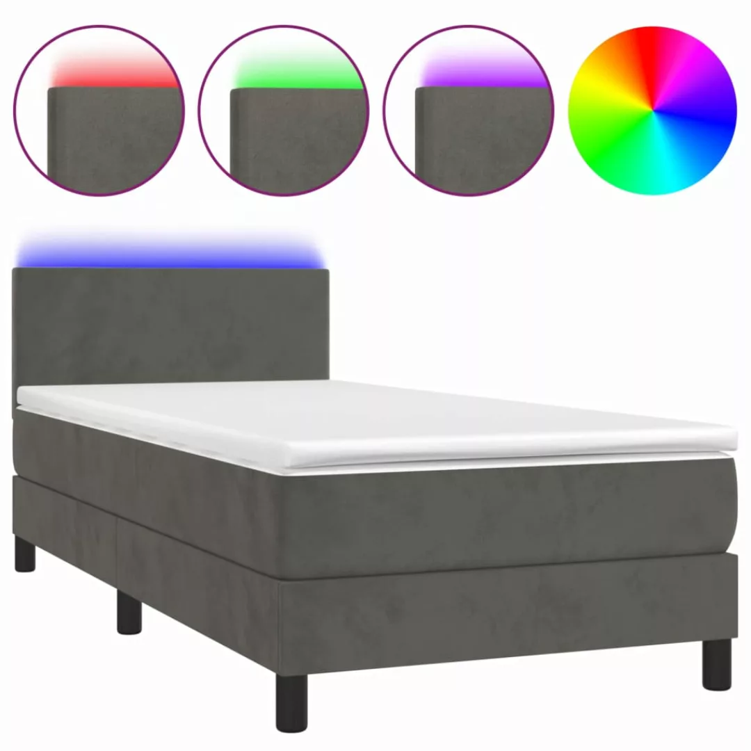 Vidaxl Boxspringbett Mit Matratze & Led Dunkelgrau 80x200 Cm Samt günstig online kaufen