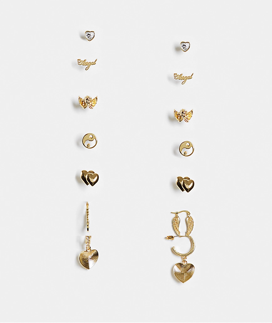 ASOS DESIGN – Gemischte, goldfarbene Ohrringe mit verschiedenen Designs im günstig online kaufen