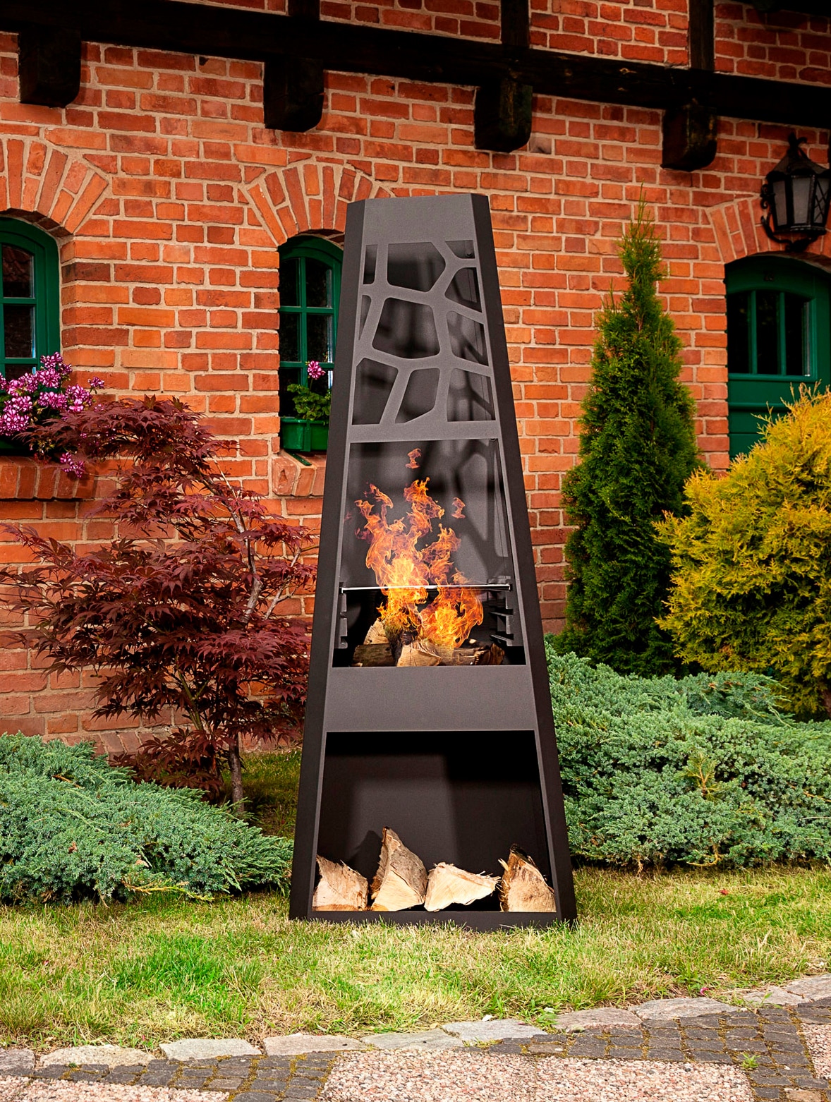 Dobar Gartenkamin Metall mit Grill-Rost Schwarz günstig online kaufen