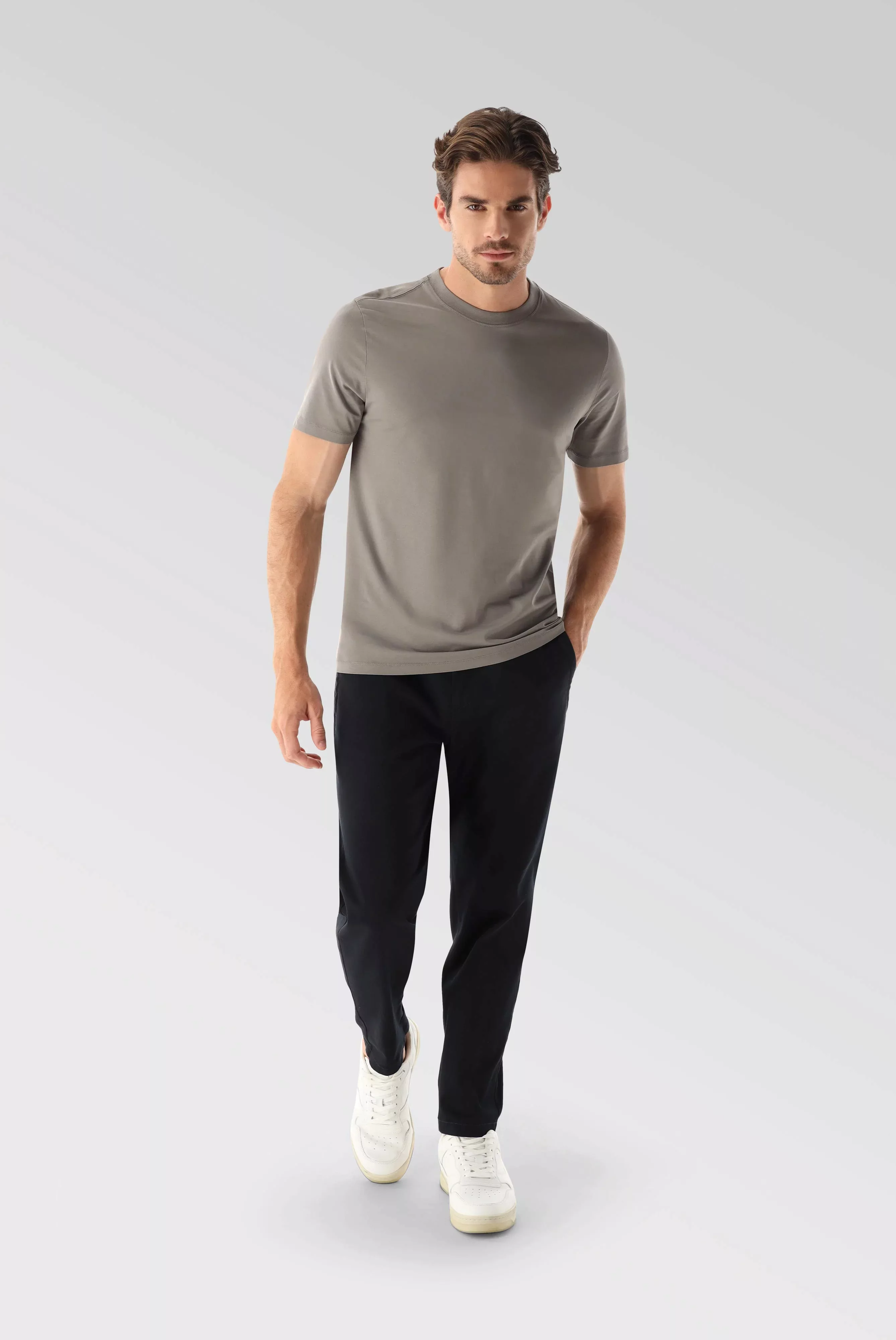 Rundhals Jersey T-Shirt Relaxed Fit Beige günstig online kaufen