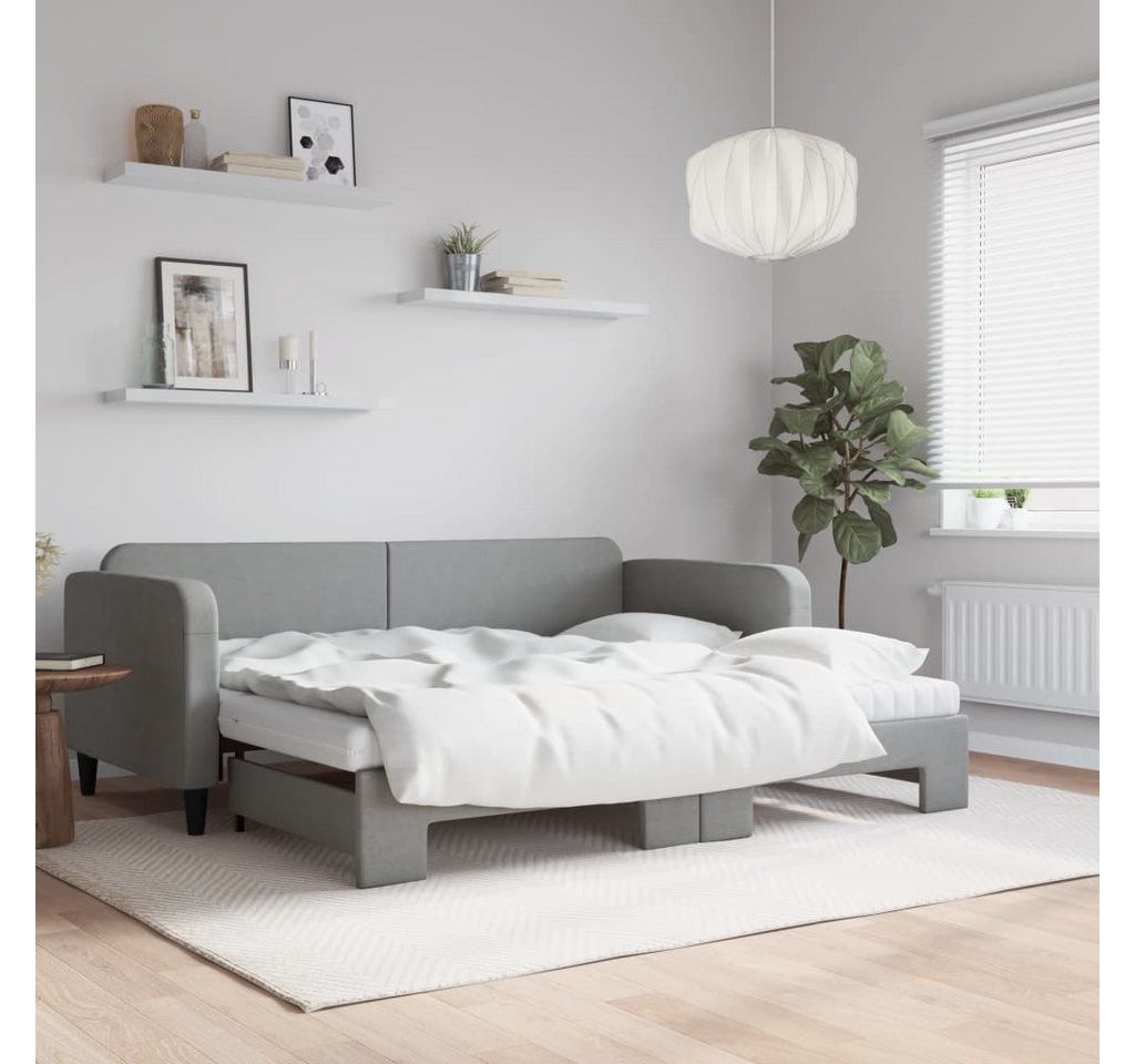 vidaXL Gästebett Tagesbett Ausziehbar mit Matratze Hellgrau 90x200 cm Stoff günstig online kaufen