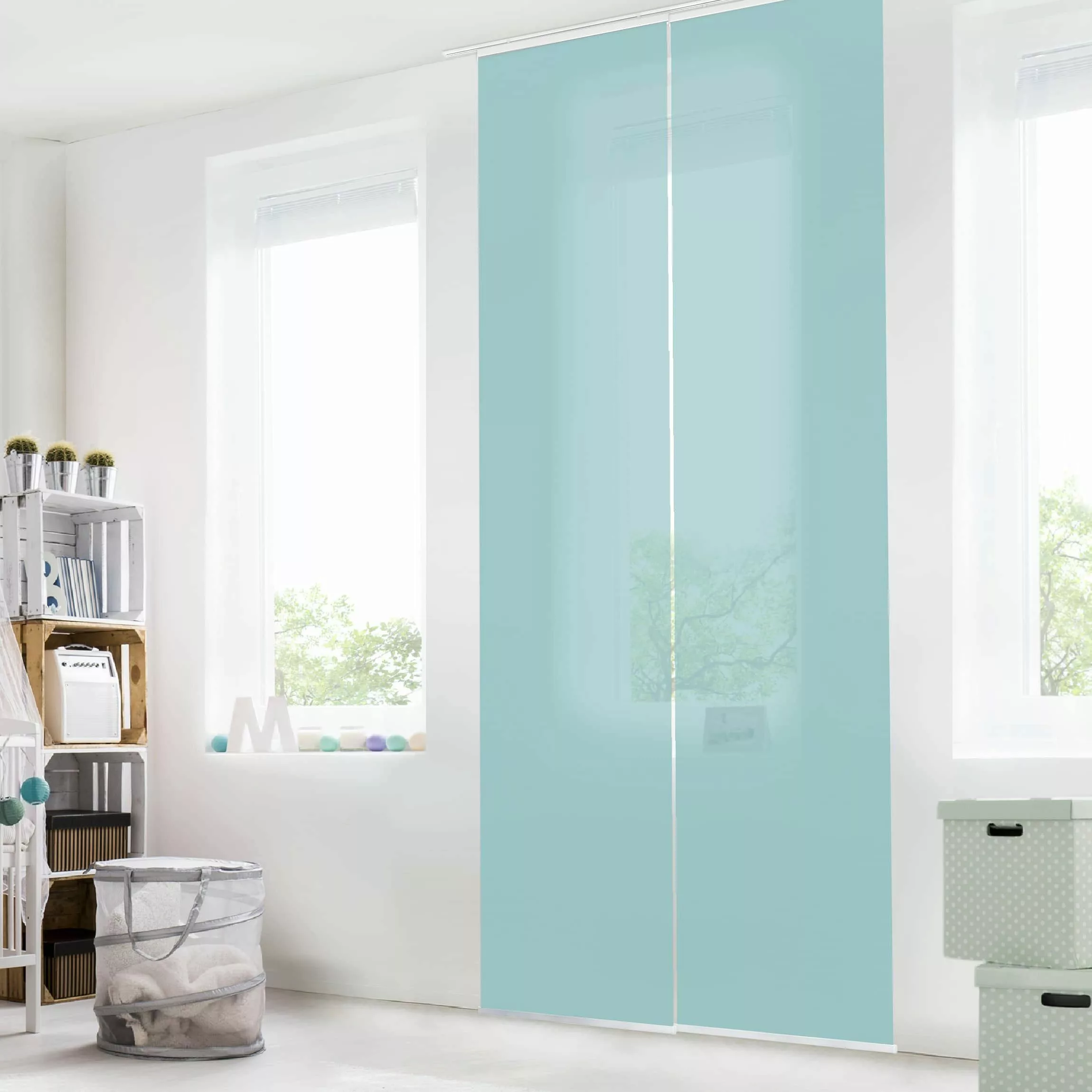 Bilderdepot24 Schiebegardine modern Flächenvorhang blickdicht Pastelltürkis günstig online kaufen