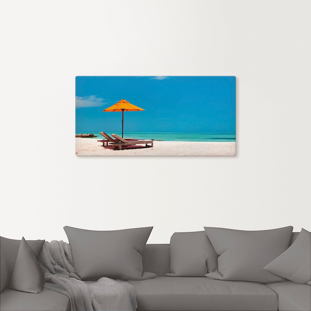 Artland Wandbild "Liegestuhl Sonnenschirm Strand Malediven", Strand, (1 St. günstig online kaufen