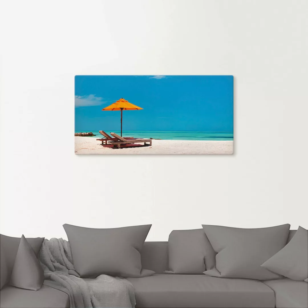 Artland Wandbild "Liegestuhl Sonnenschirm Strand Malediven", Strand, (1 St. günstig online kaufen