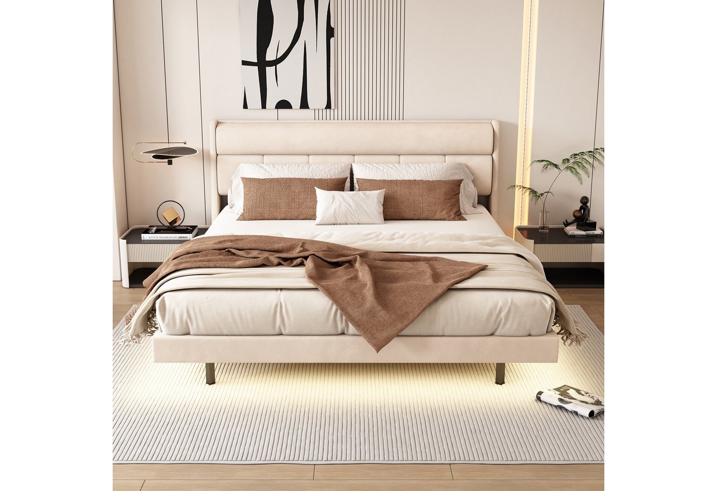 TavilaEcon Polsterbett Doppelbett Funktionsbett flaches Bett, schwebendes B günstig online kaufen