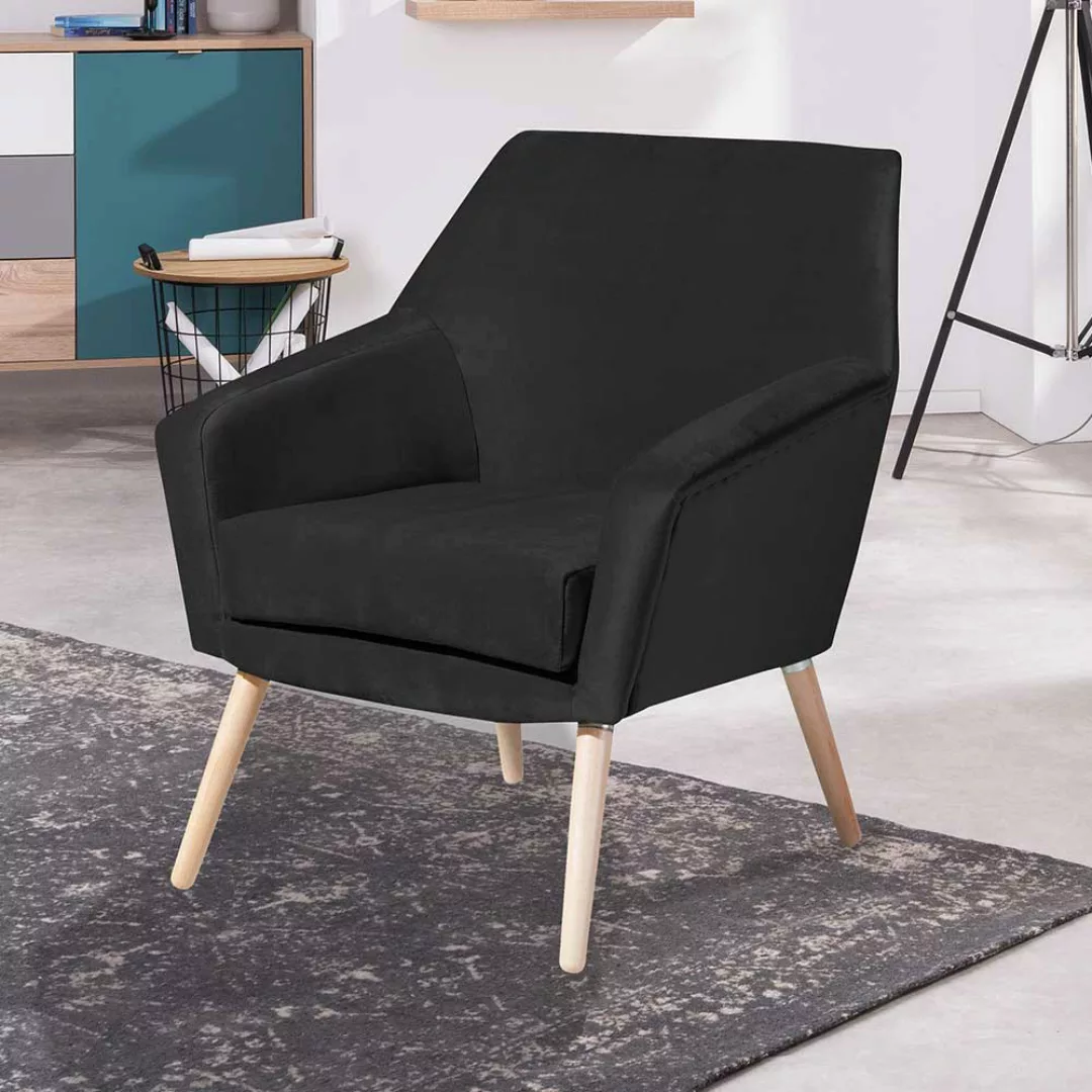 Samtvelours Sessel schwarz im Retrostil 67 cm breit - 71 cm tief günstig online kaufen