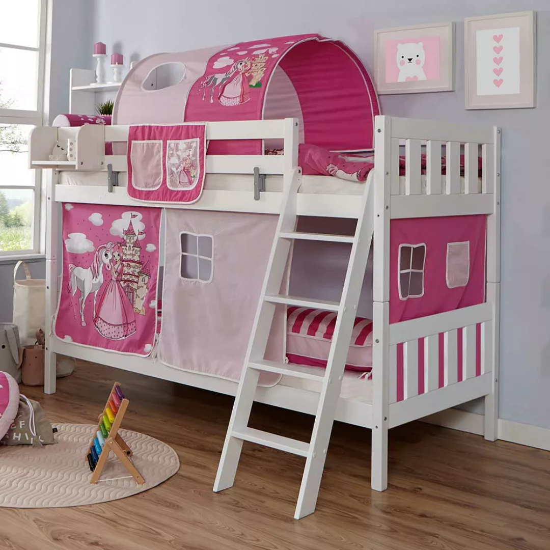 Kinderstockbett im Prinzessin Design Vorhang und Tunnel günstig online kaufen
