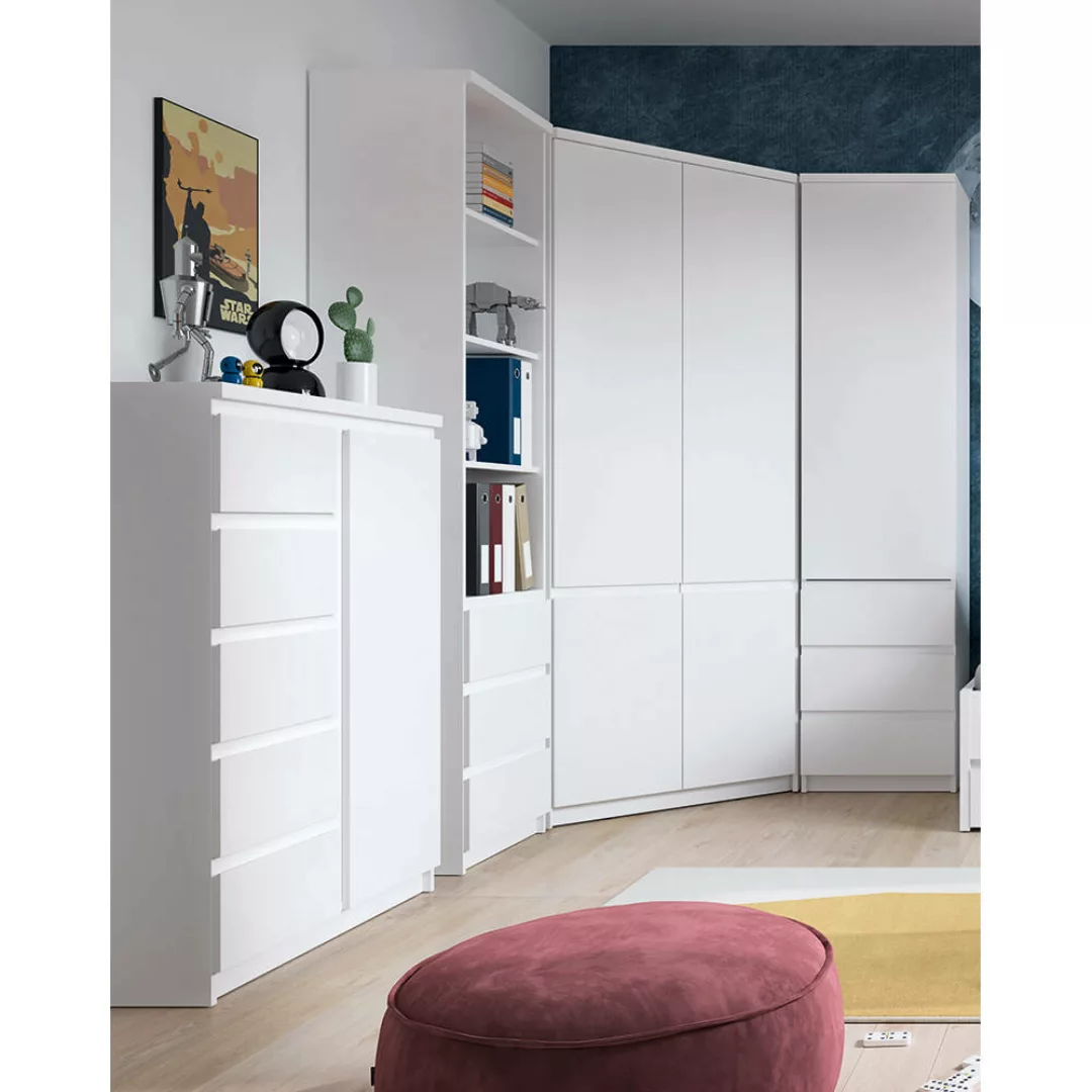 Jugendzimmer Schrank Set mit Eckkleiderschrank, Kommode und 2 Regalschränke günstig online kaufen