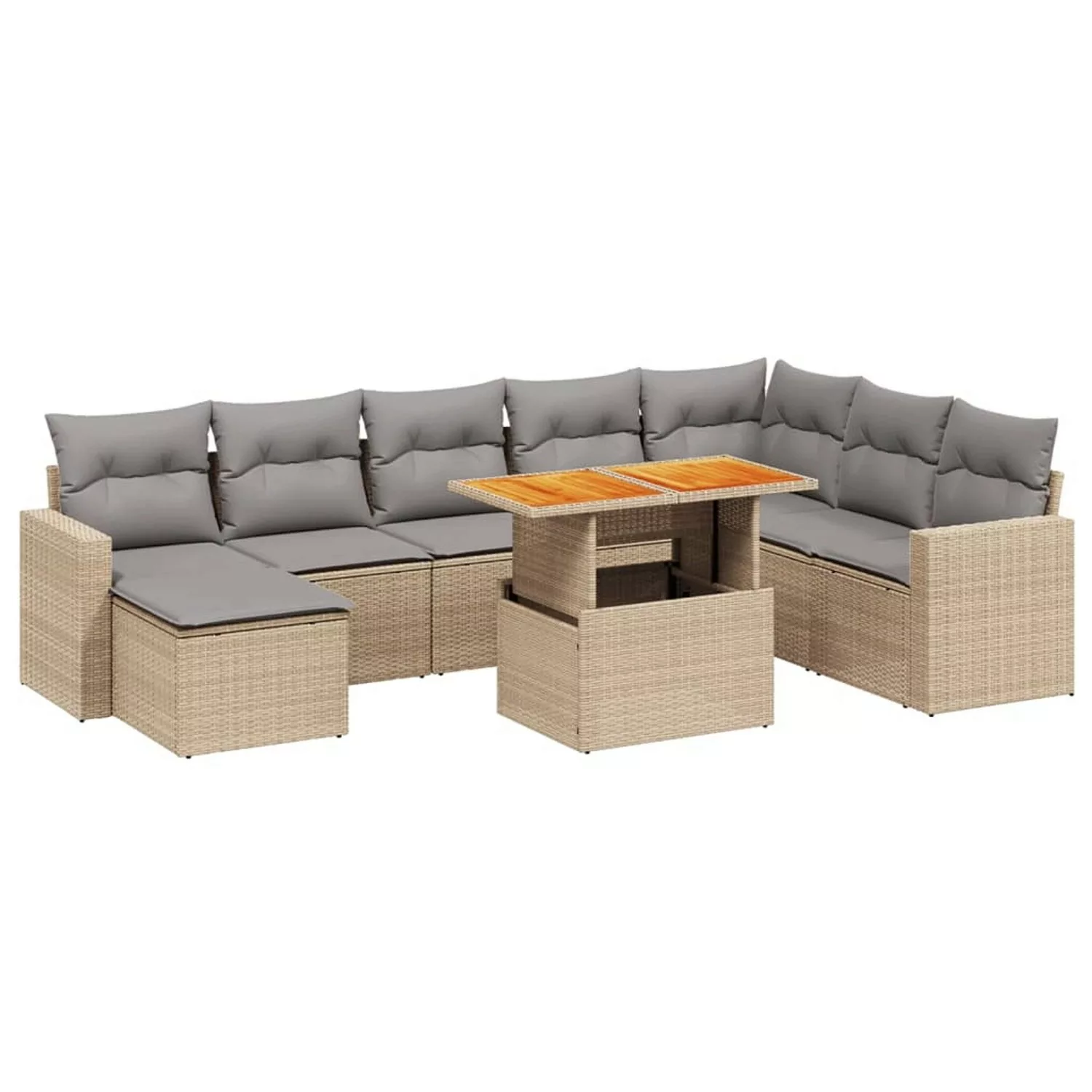 vidaXL 9-tlg Garten-Sofagarnitur mit Kissen Beige Poly Rattan Modell 253 günstig online kaufen