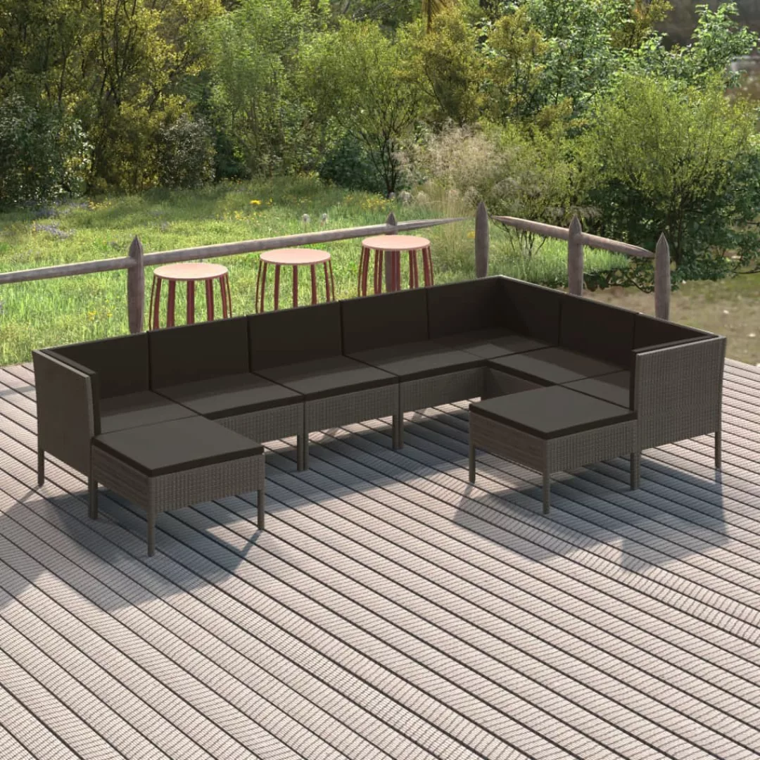 9-tlg. Garten-lounge-set Mit Auflagen Poly Rattan Grau günstig online kaufen