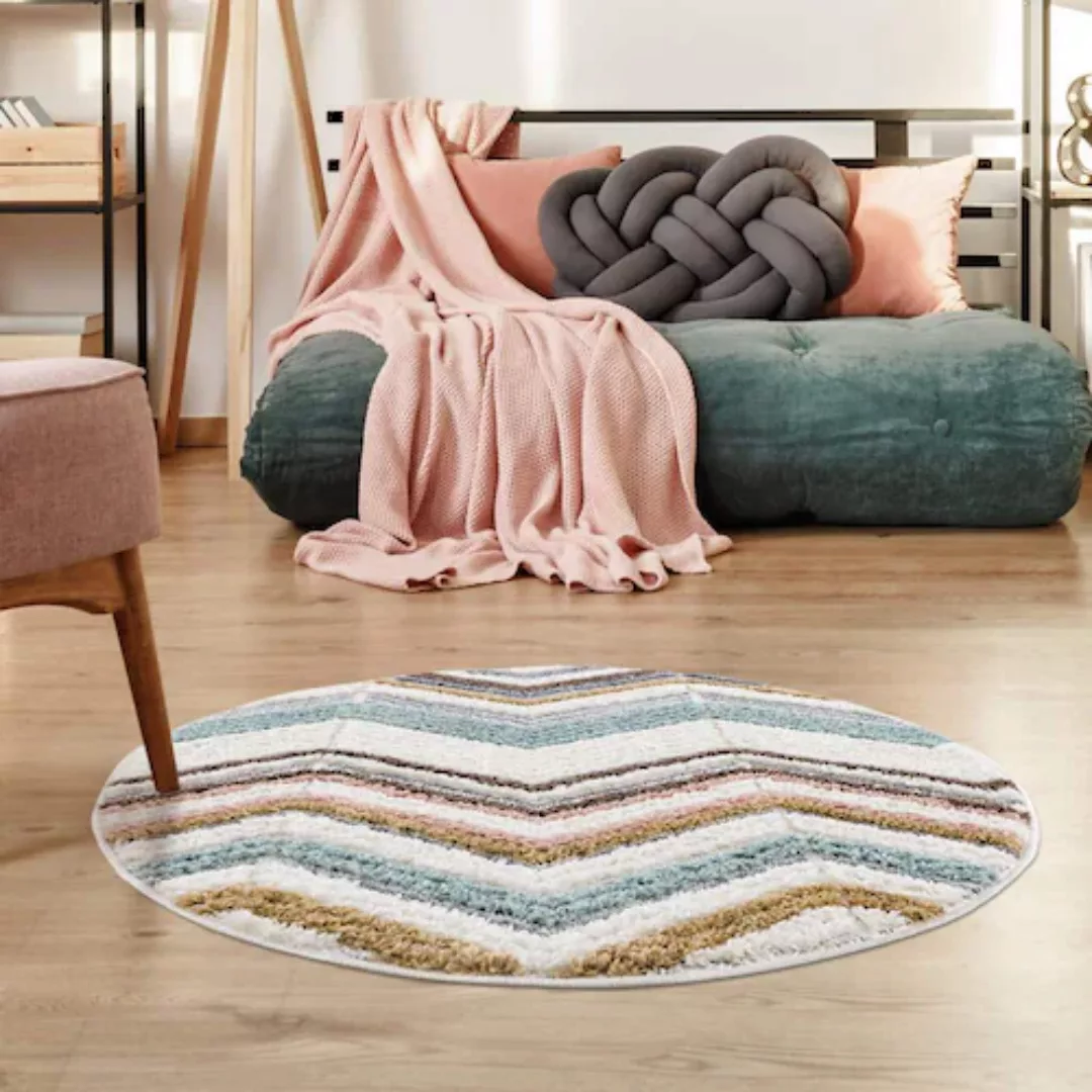 Carpet City Hochflor-Teppich »Focus 3009«, rund, besonders weich, Zickzack/ günstig online kaufen