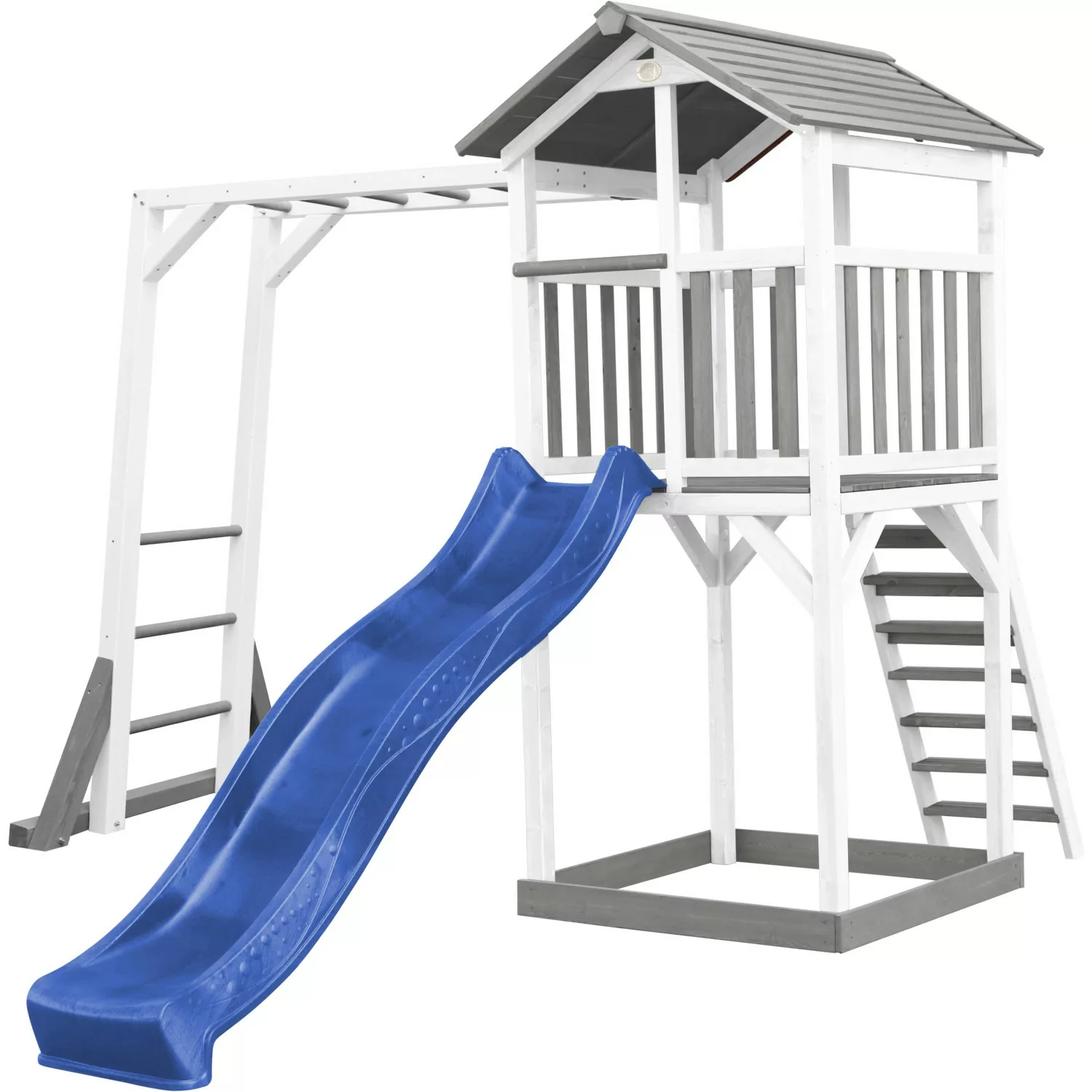 Axi Beach Tower Spielturm mit Klettergerüst Blaue Rutsche 349 x 270 x 242 c günstig online kaufen