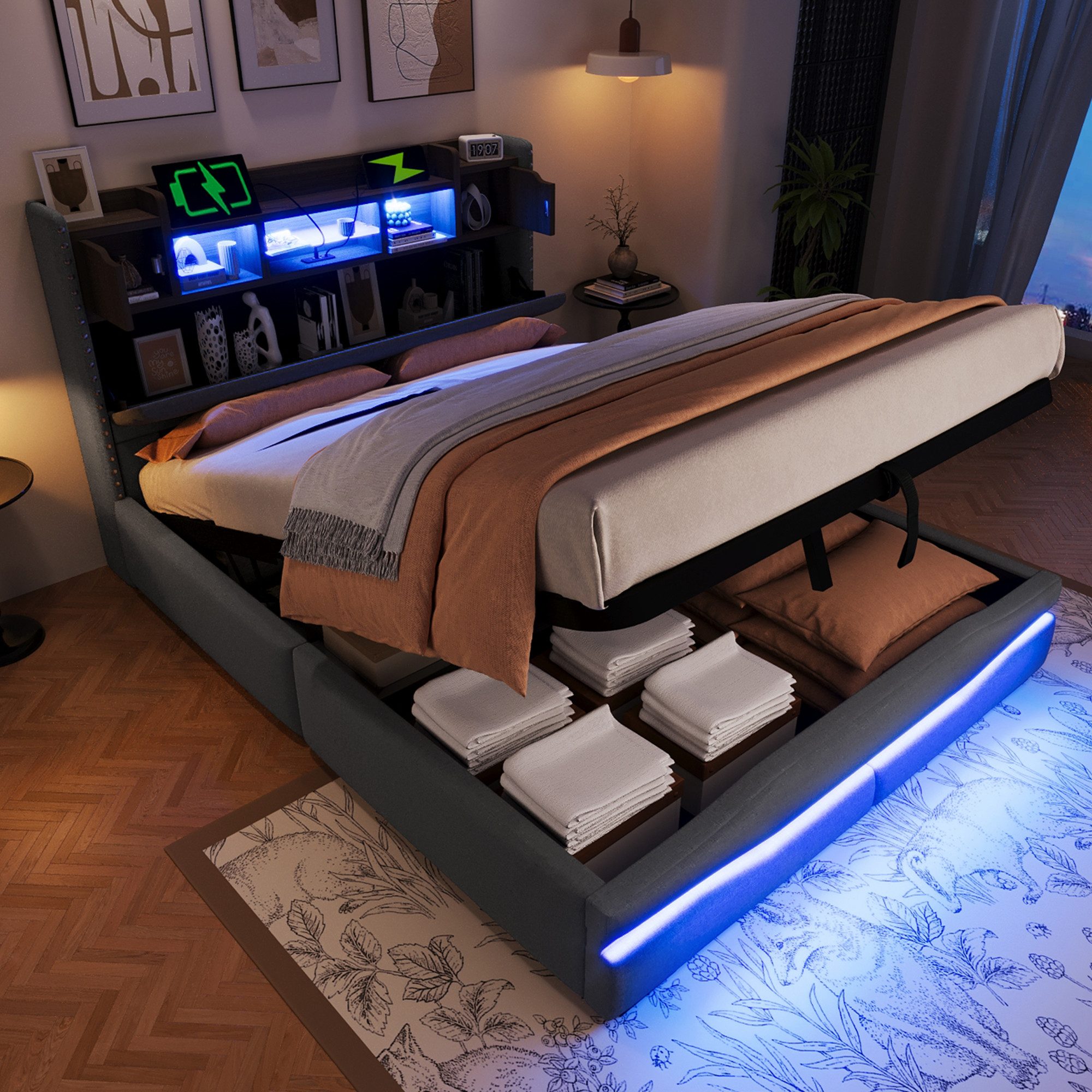 TavilaEcon Boxspringbett Polsterbett mit LED-Licht & günstig online kaufen