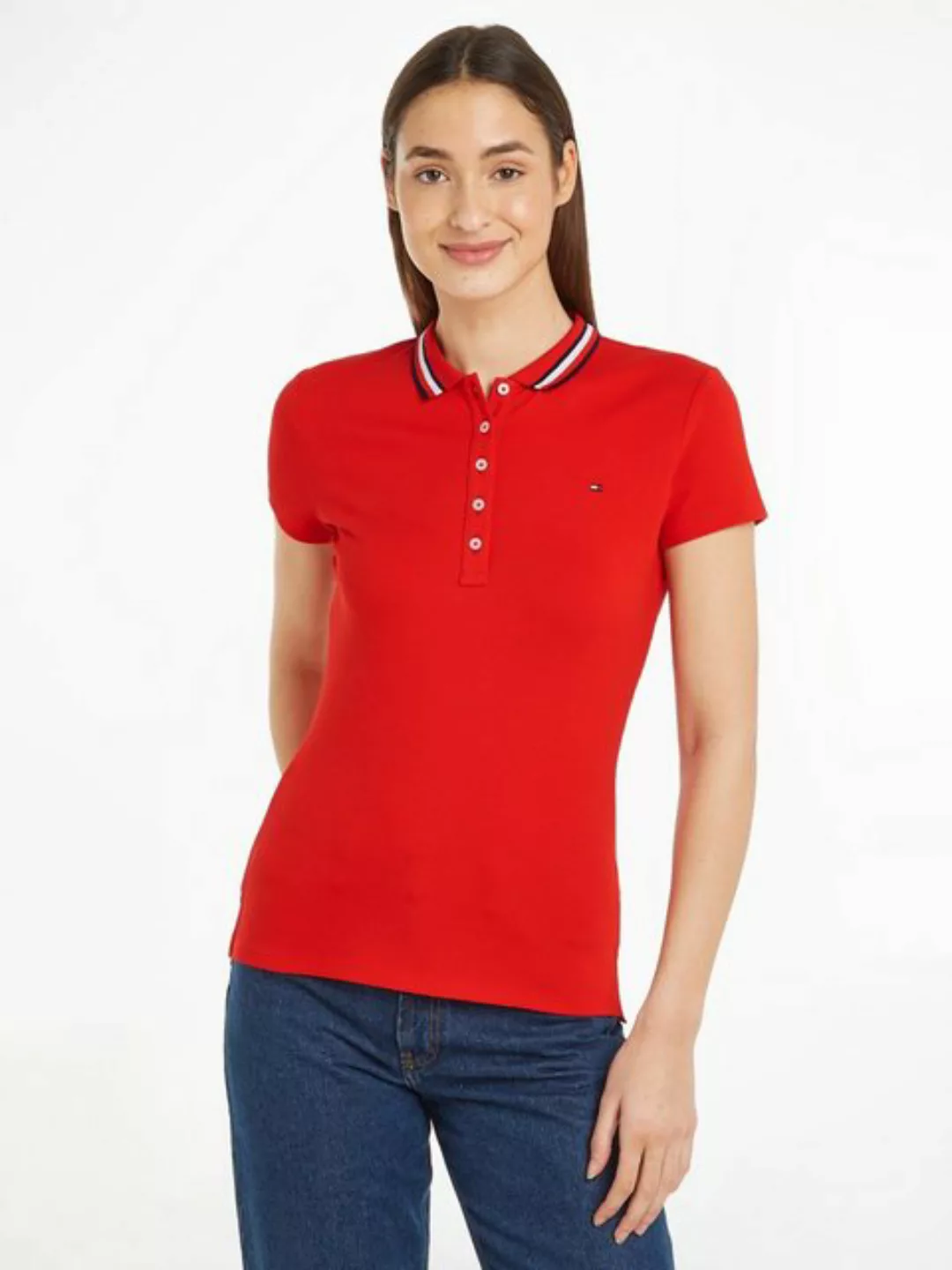 Tommy Hilfiger Poloshirt SLIM GLOBAL STRIPE POLO SS Polokragen mit Kontrast günstig online kaufen