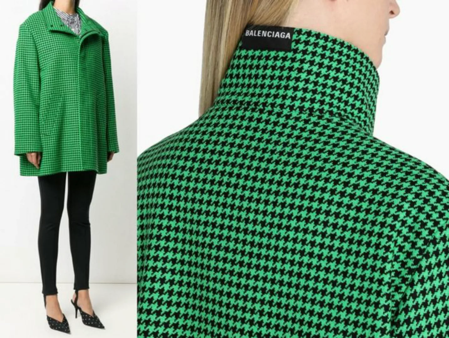 Balenciaga Wollmantel BALENCIAGA A Shape Pattern Houndstooth Coat Mantel A- günstig online kaufen
