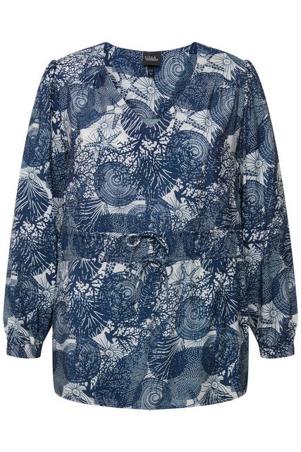 Ulla Popken Druckbluse Bluse maritimer Druck V-Ausschnitt Halbarm günstig online kaufen