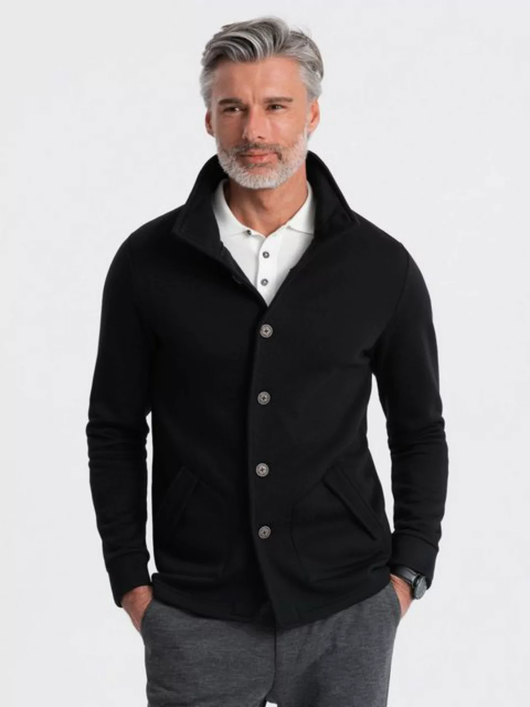 OMBRE Sweatshirt Herren Sweatshirt mit Knopfleiste und Stehkragen günstig online kaufen