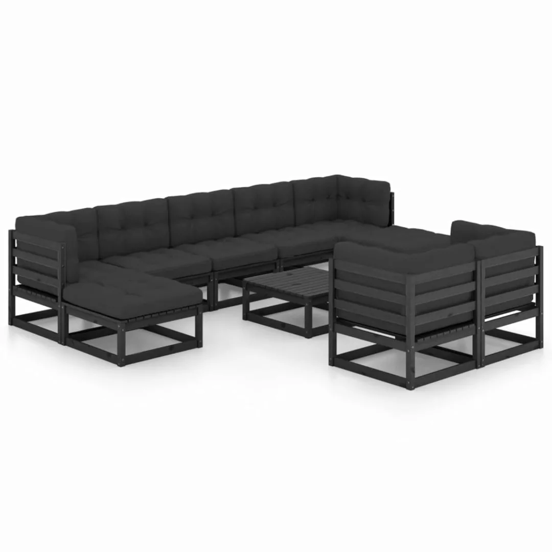 10-tlg. Garten-lounge-set Mit Kissen Schwarz Massivholz Kiefer günstig online kaufen