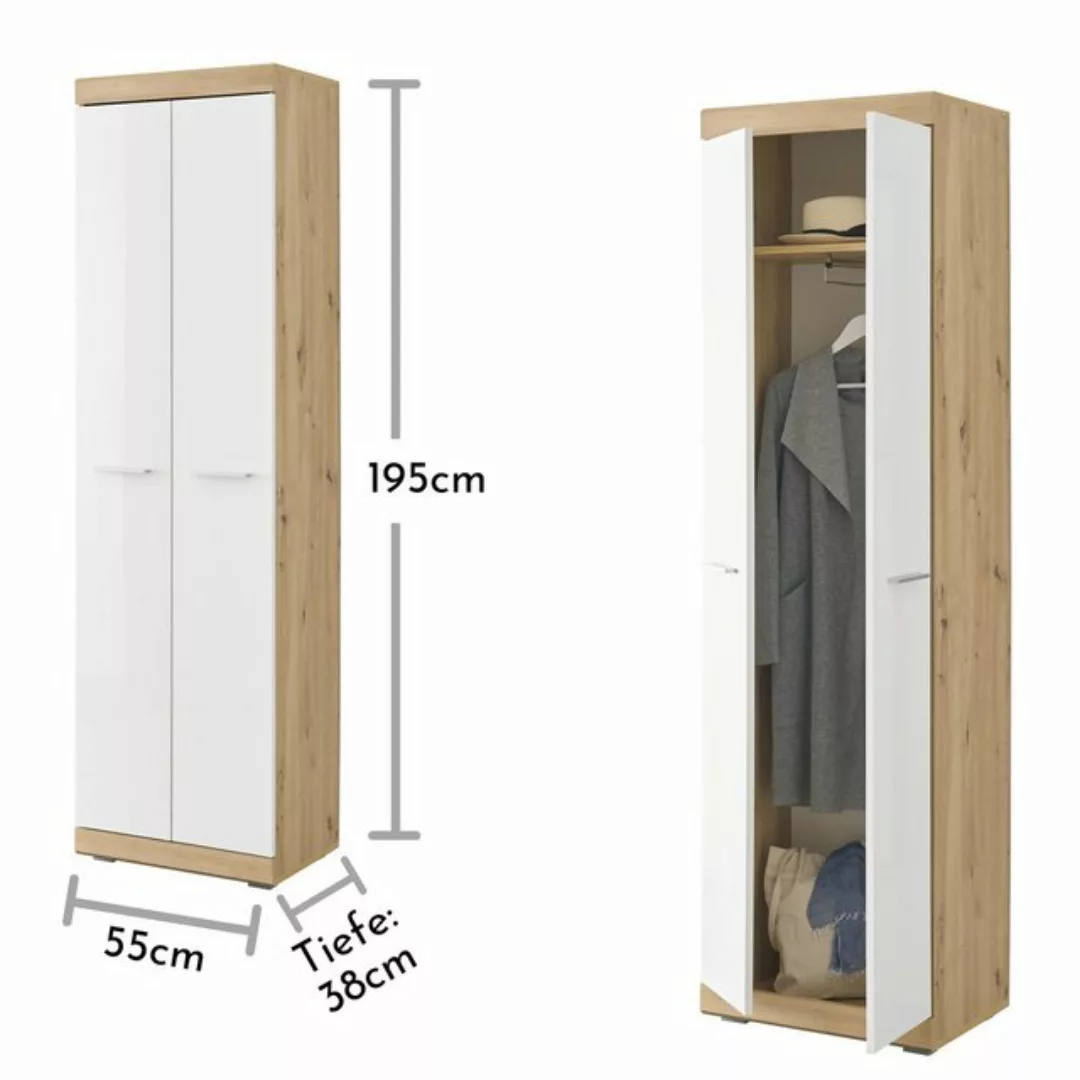 PREISBRECHER Garderobenschrank Nobe 55 x 195 x 38 cm (B/H/T) günstig online kaufen