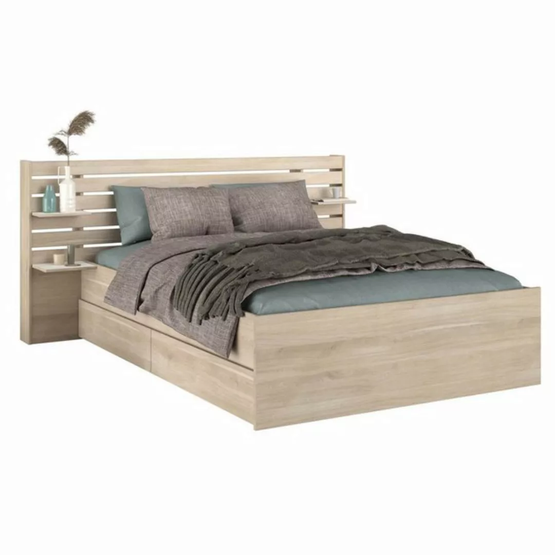 Bett mit Stauraum - 140 x 190/200 cm - Holzfarben - TENALIA II günstig online kaufen