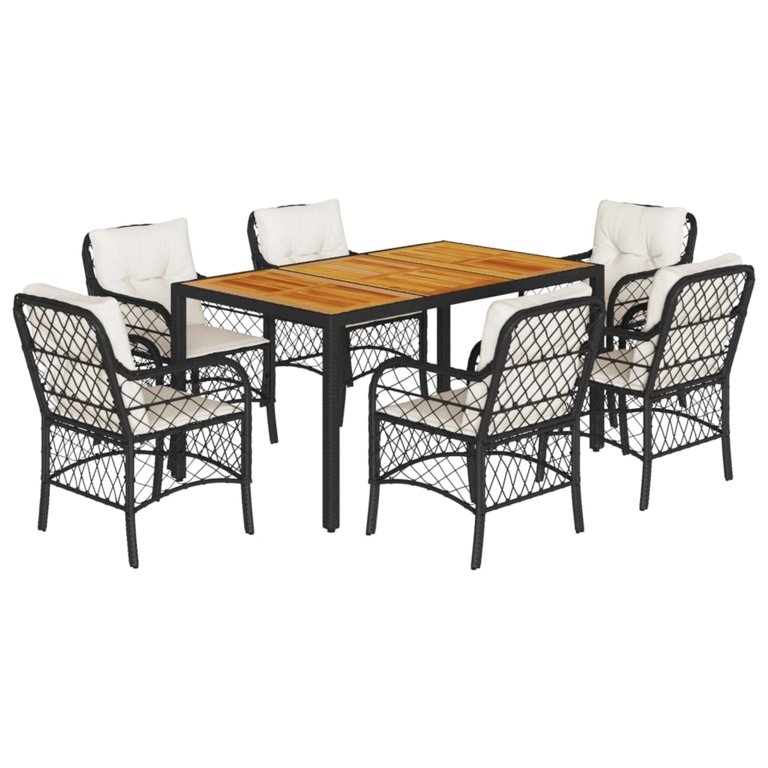 vidaXL 7-Tlg Garten-Essgruppe mit Kissen Schwarz Poly Rattan 3212039 günstig online kaufen