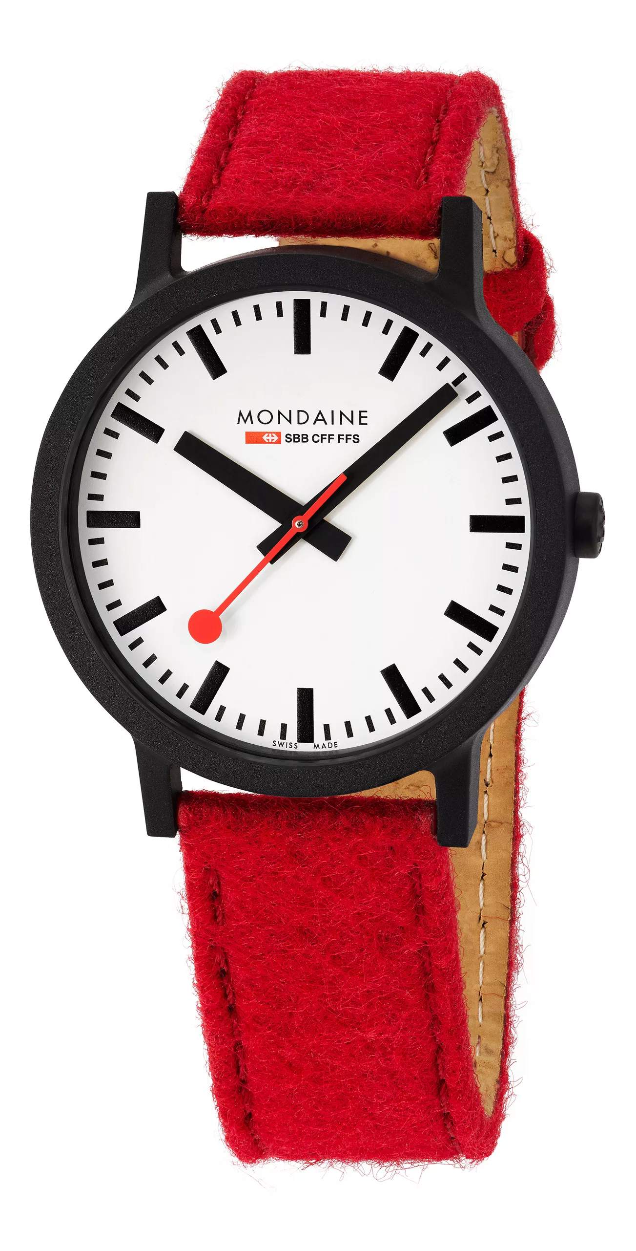 Mondaine Essence Schwarz, 41mm, Armband Rot MS1.41110.LC Damenuhr günstig online kaufen