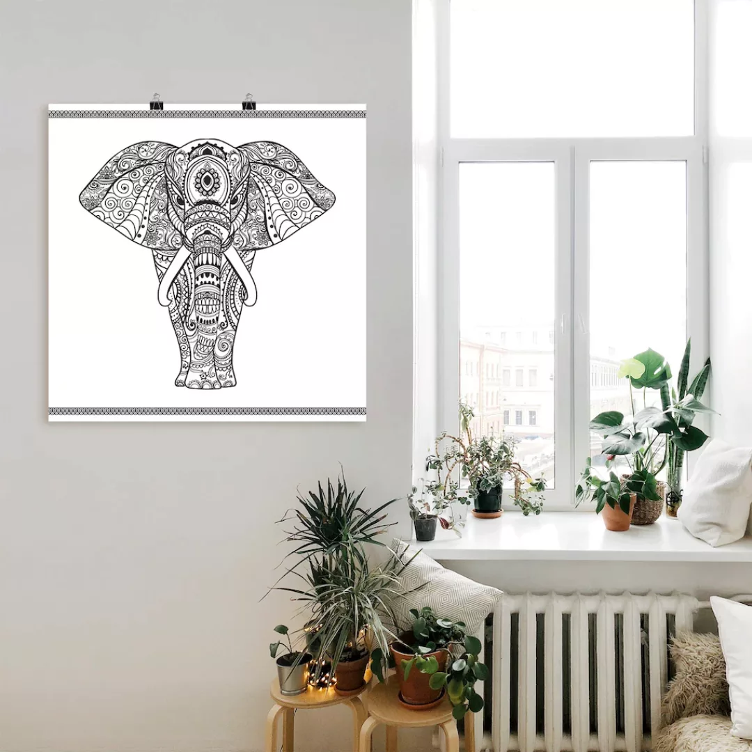 Artland Wandbild "Elefant in Mandala", Wildtiere, (1 St.), als Leinwandbild günstig online kaufen