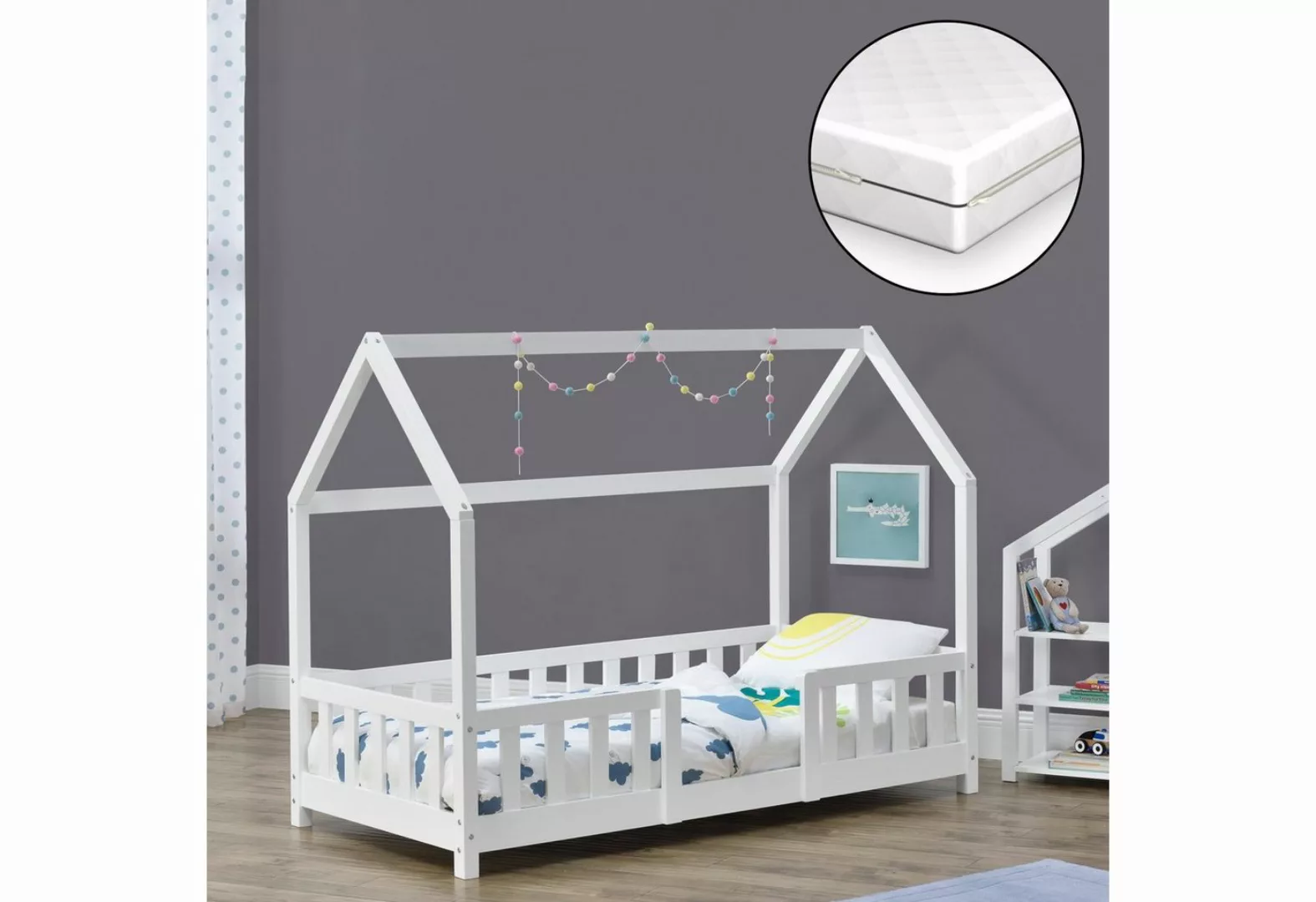 en.casa Kinderbett, »Sisimiut« Hausbett mit Matratze 80 x 160 cm Weiß günstig online kaufen