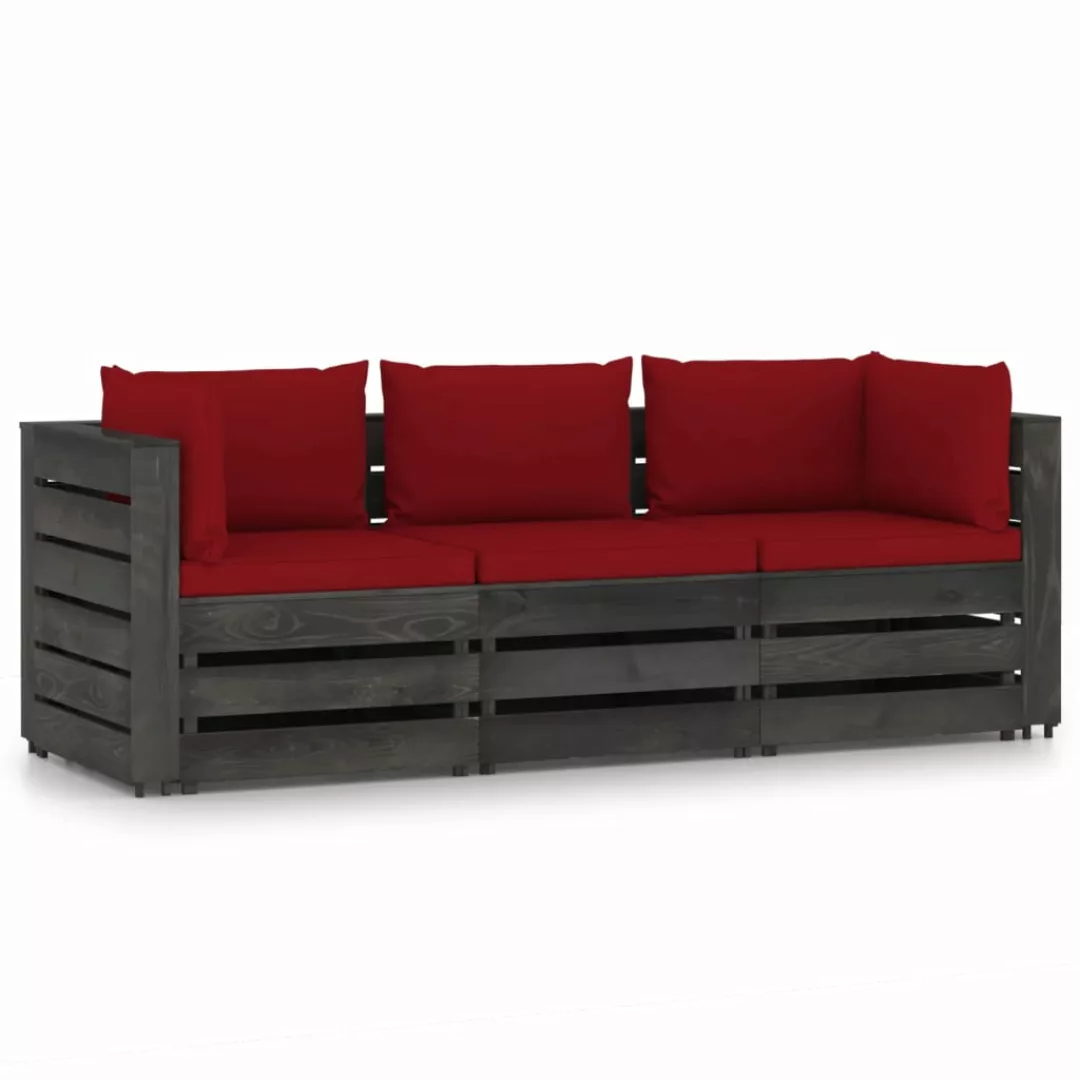 3-sitzer-gartensofa Mit Kissen Grau Imprägniertes Holz günstig online kaufen