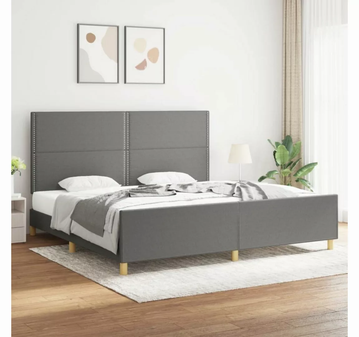 furnicato Bett Bettgestell mit Kopfteil Dunkelgrau 200x200 cm Stoff günstig online kaufen