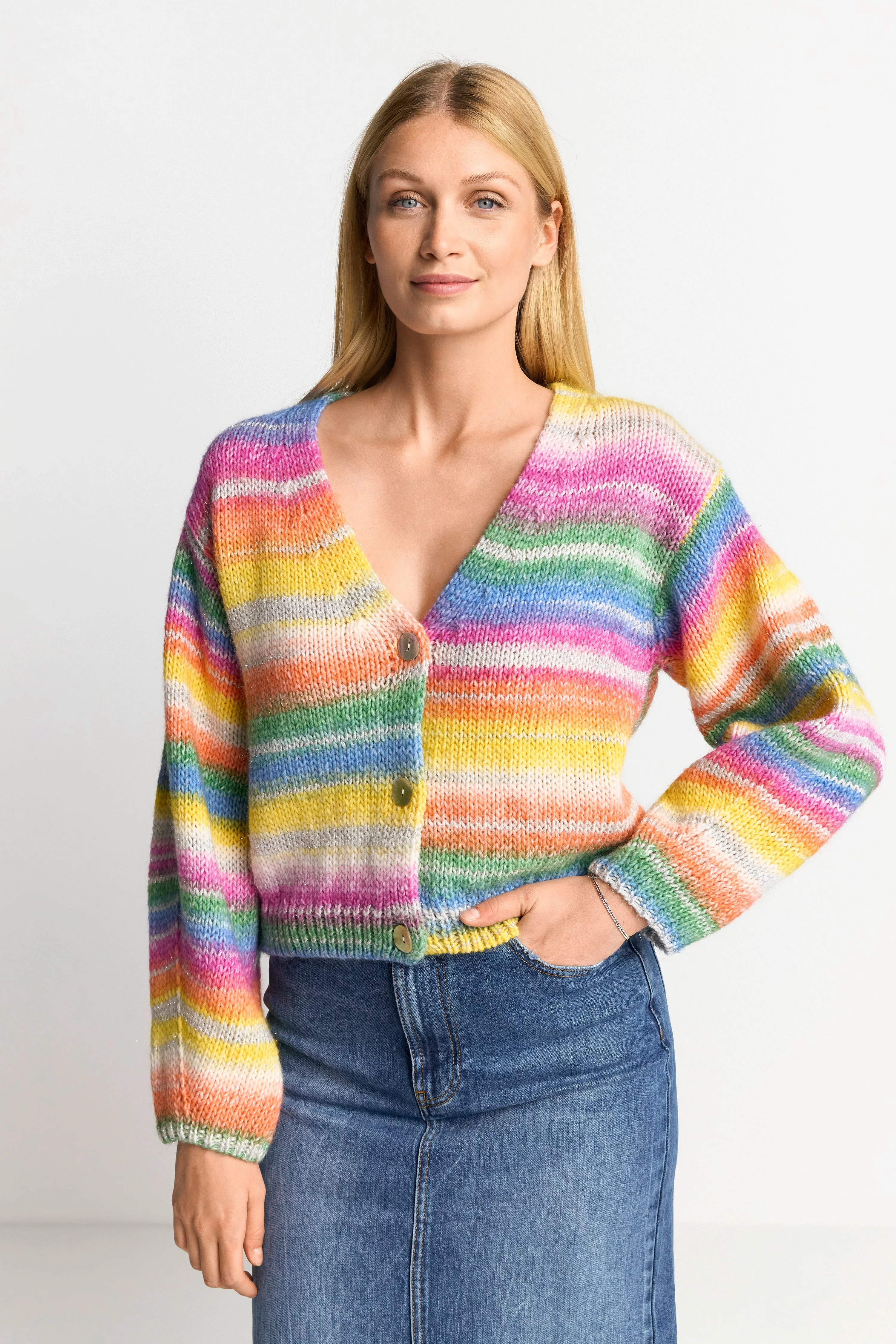 Rich & Royal Strickjacke Cardigan space dye yarn, cruise blue günstig online kaufen