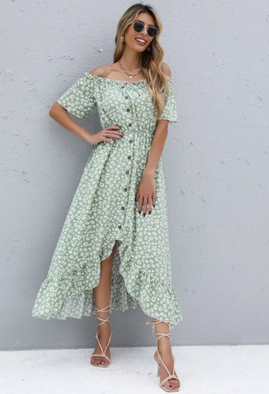 CHENIN Sommerkleid Sommerkleid mit kurzen Ärmeln und Blumenmuster Unregelmä günstig online kaufen