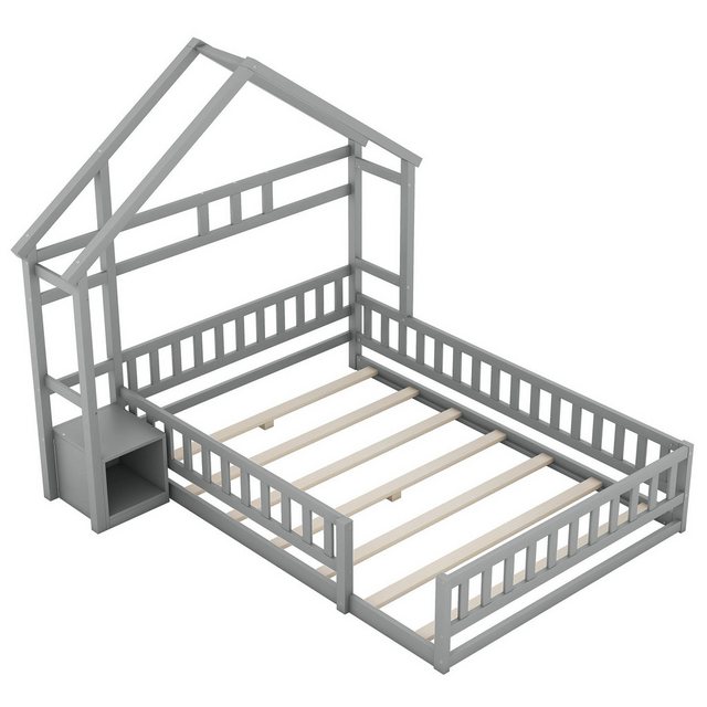 Gotagee Kinderbett Modern Hausbett 140x200cm Bett Flachbett mit Geländer+Na günstig online kaufen