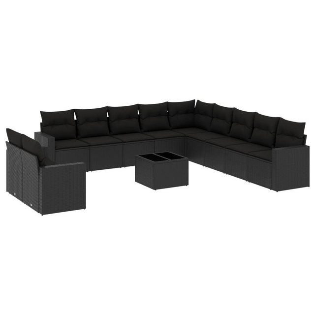 vidaXL Sofaelement 12-tlg. Garten-Sofagarnitur mit Kissen Schwarz Poly Ratt günstig online kaufen