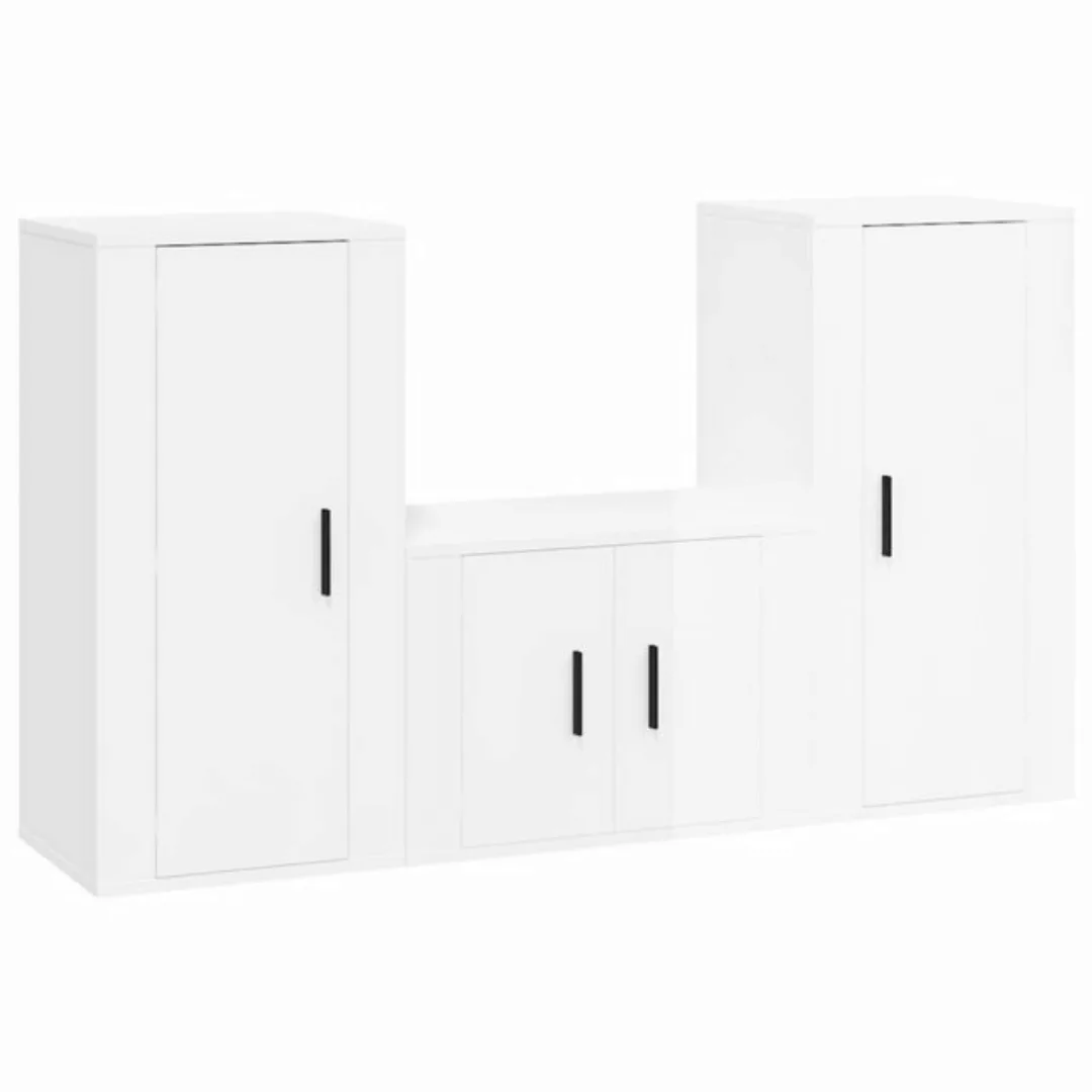 furnicato TV-Schrank 3-tlg. TV-Schrank-Set Hochglanz-Weiß Holzwerkstoff günstig online kaufen