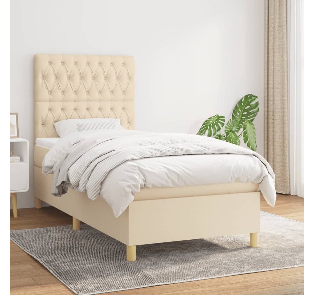 vidaXL Boxspringbett Boxspringbett mit Matratze Creme 90x200 cm Stoff Bett günstig online kaufen