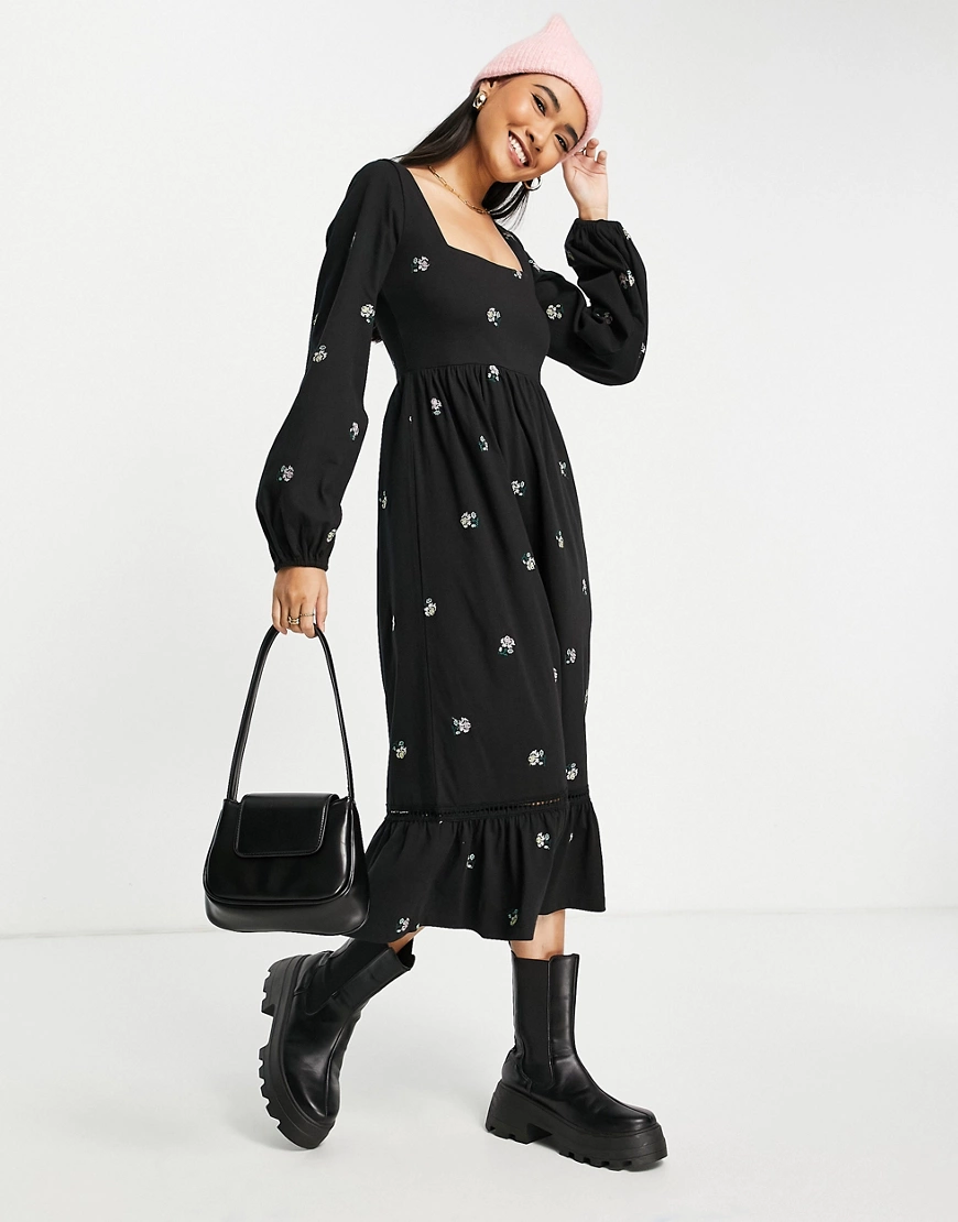 ASOS DESIGN – Kurzes Hängerkleid in Schwarz mit eckigem Ausschnitt und durc günstig online kaufen
