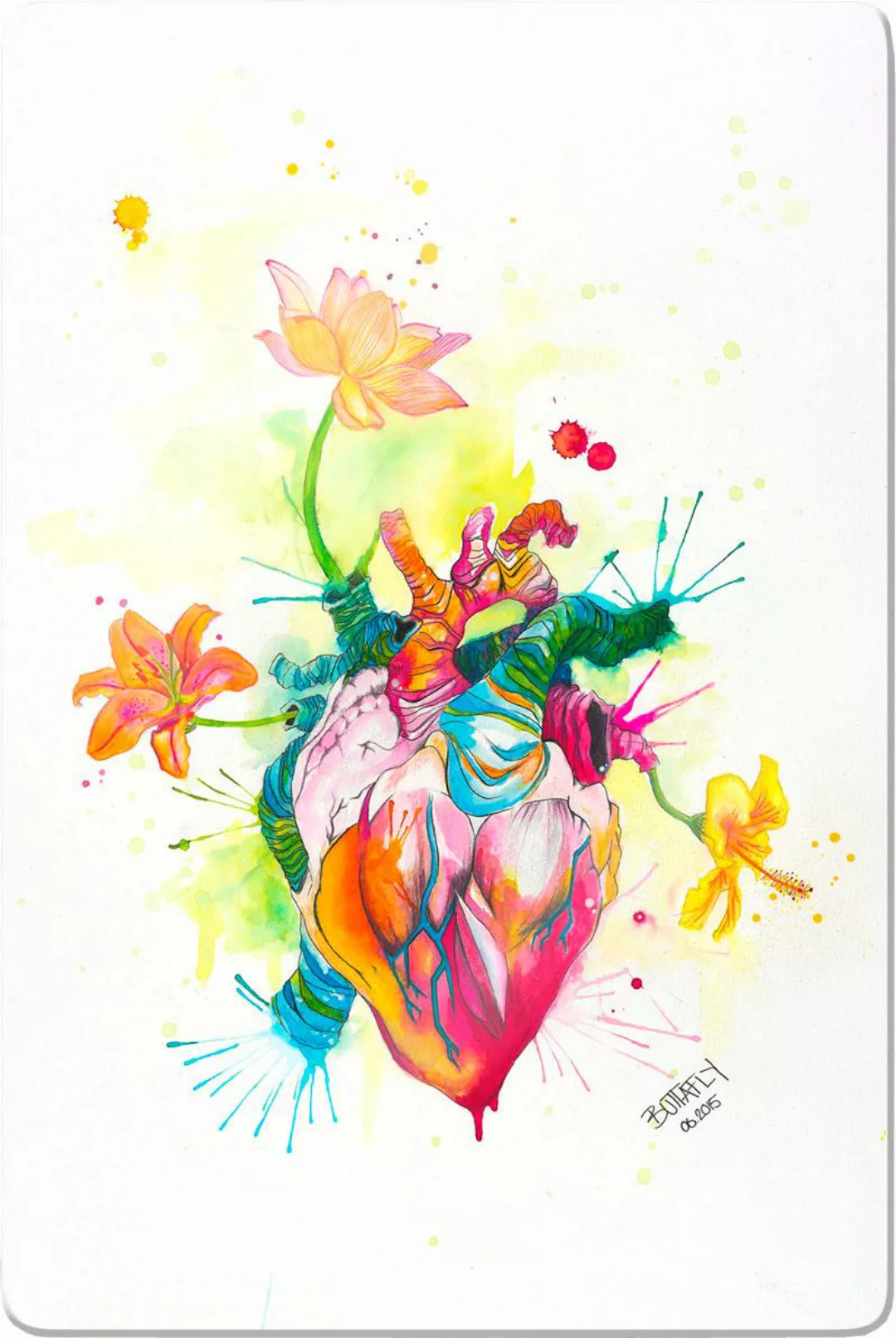 Wall-Art Glasbild "Buttafly Nature Beating Heart", Schriftzug, Glasposter m günstig online kaufen