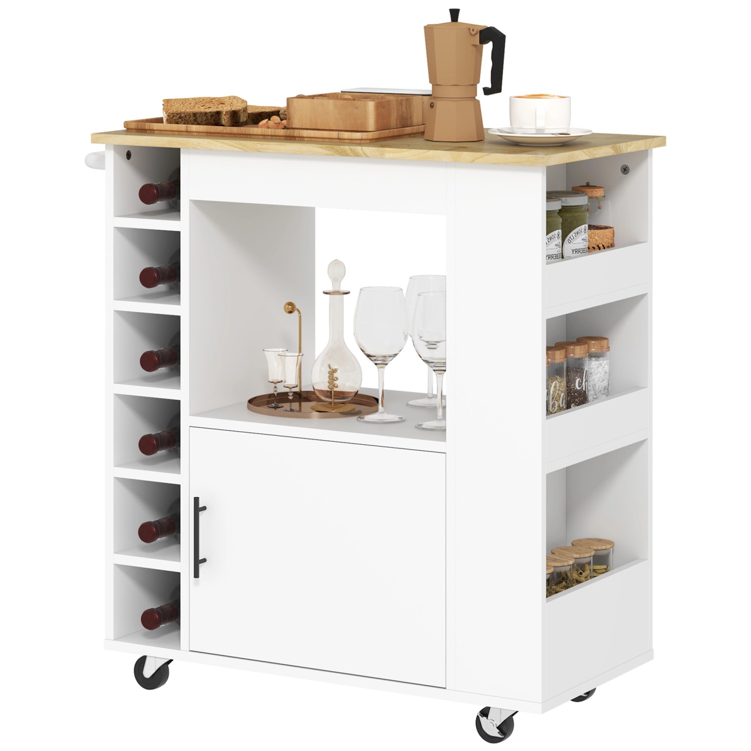 HOMCOM Küchenwagen mit Arbeitsplatte Spanplatte Eiche 83L x 40B x 83H cm günstig online kaufen