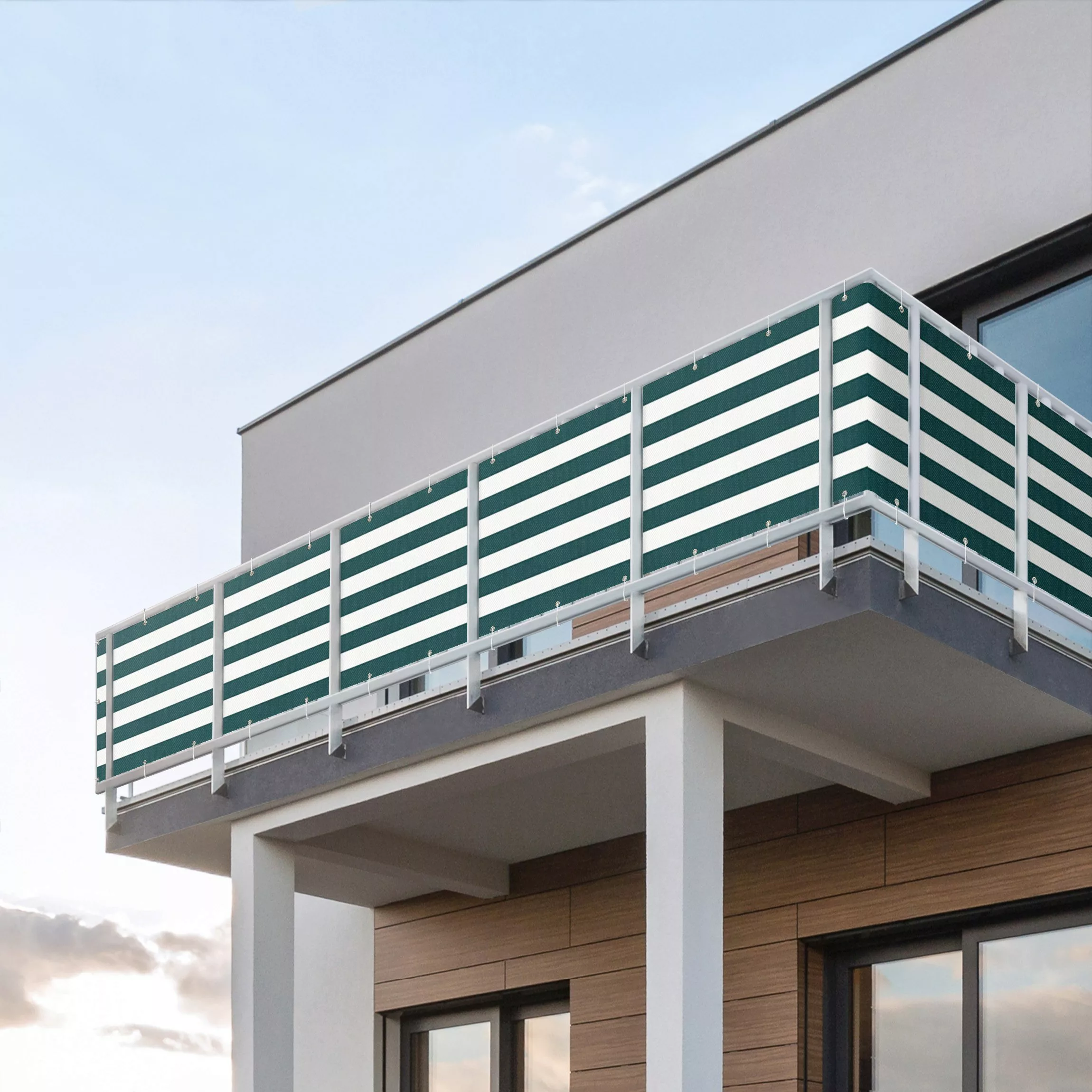 Balkon Sichtschutz Querstreifen in Dunkler Jade günstig online kaufen