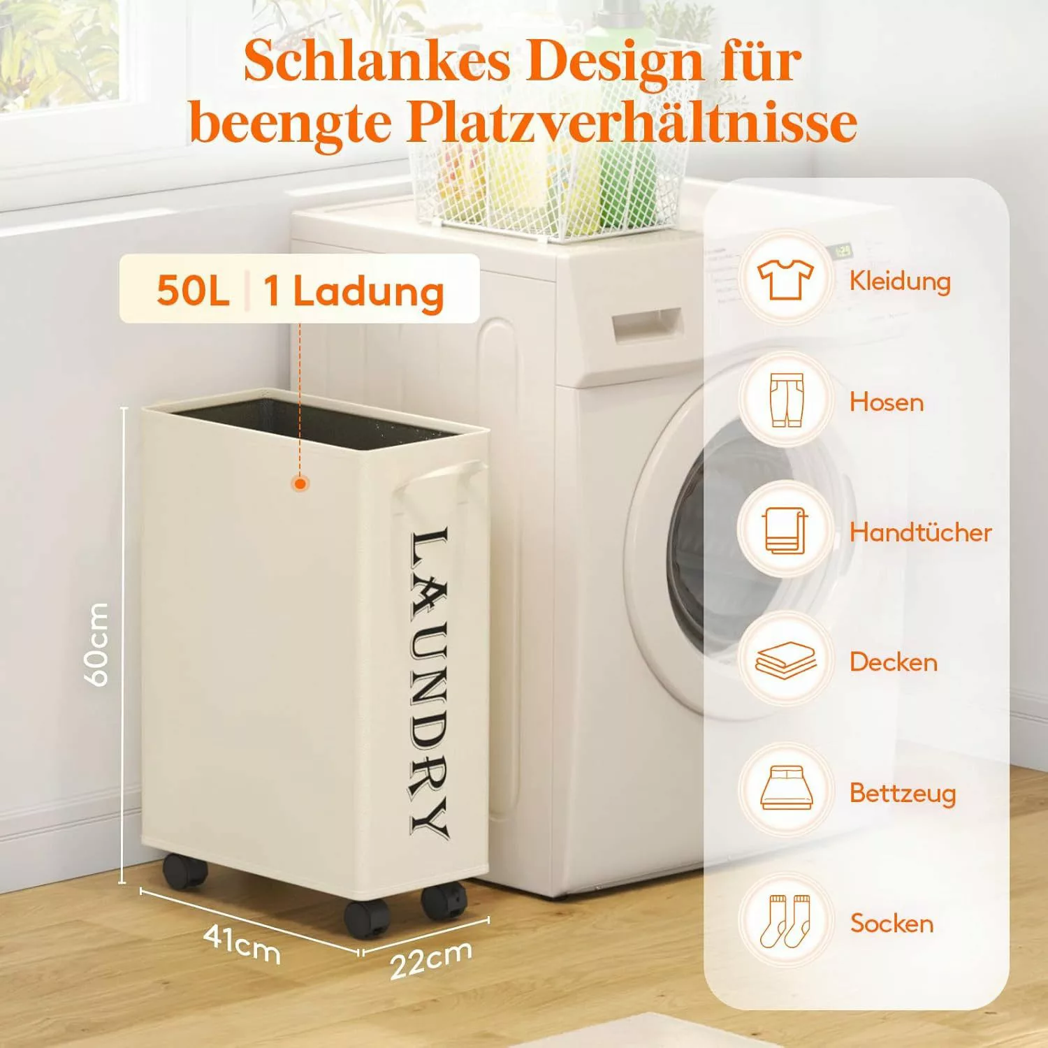 Lifewit Wäschekorb Rollbarer Wäschekorb 50L / günstig online kaufen