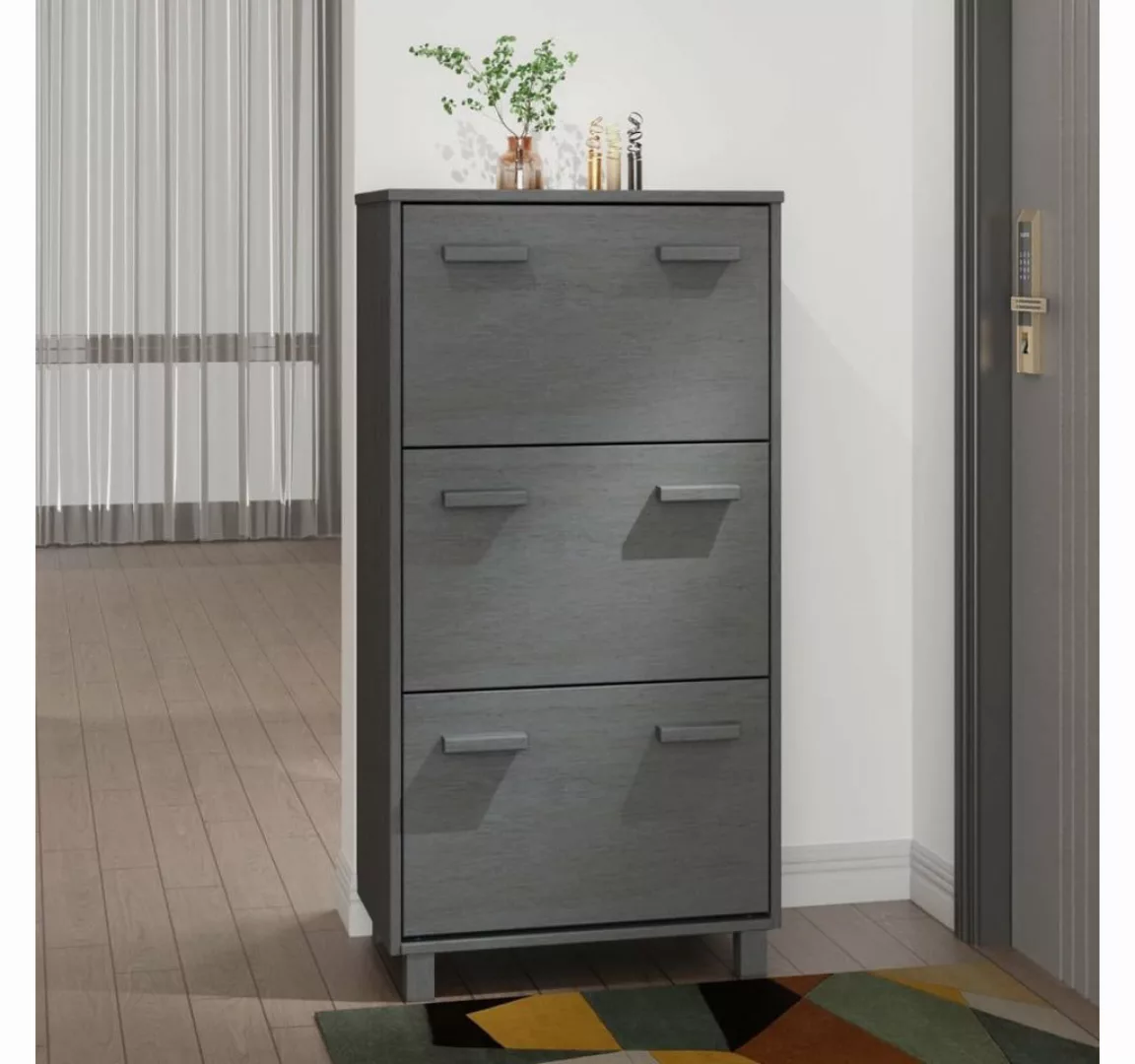 furnicato Schuhschrank HAMAR Dunkelgrau 59,5x35x117 cm Massivholz Kiefer günstig online kaufen