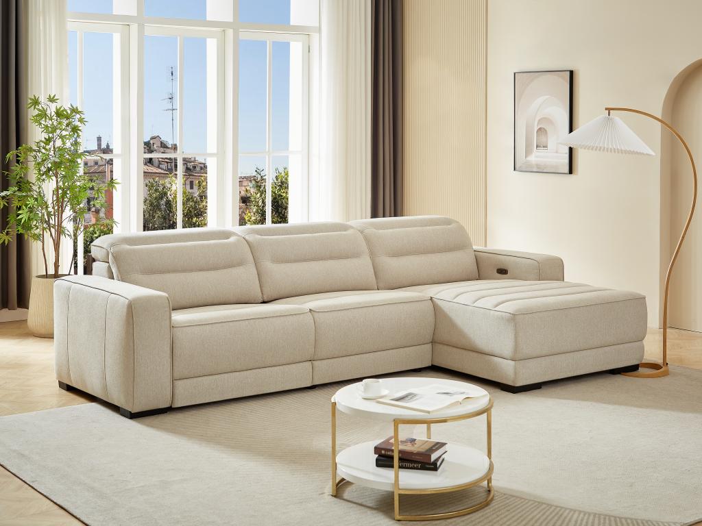 Eckrelaxsofa elektrisch - Ecke rechts - Stoff - Beige - BROTENI günstig online kaufen