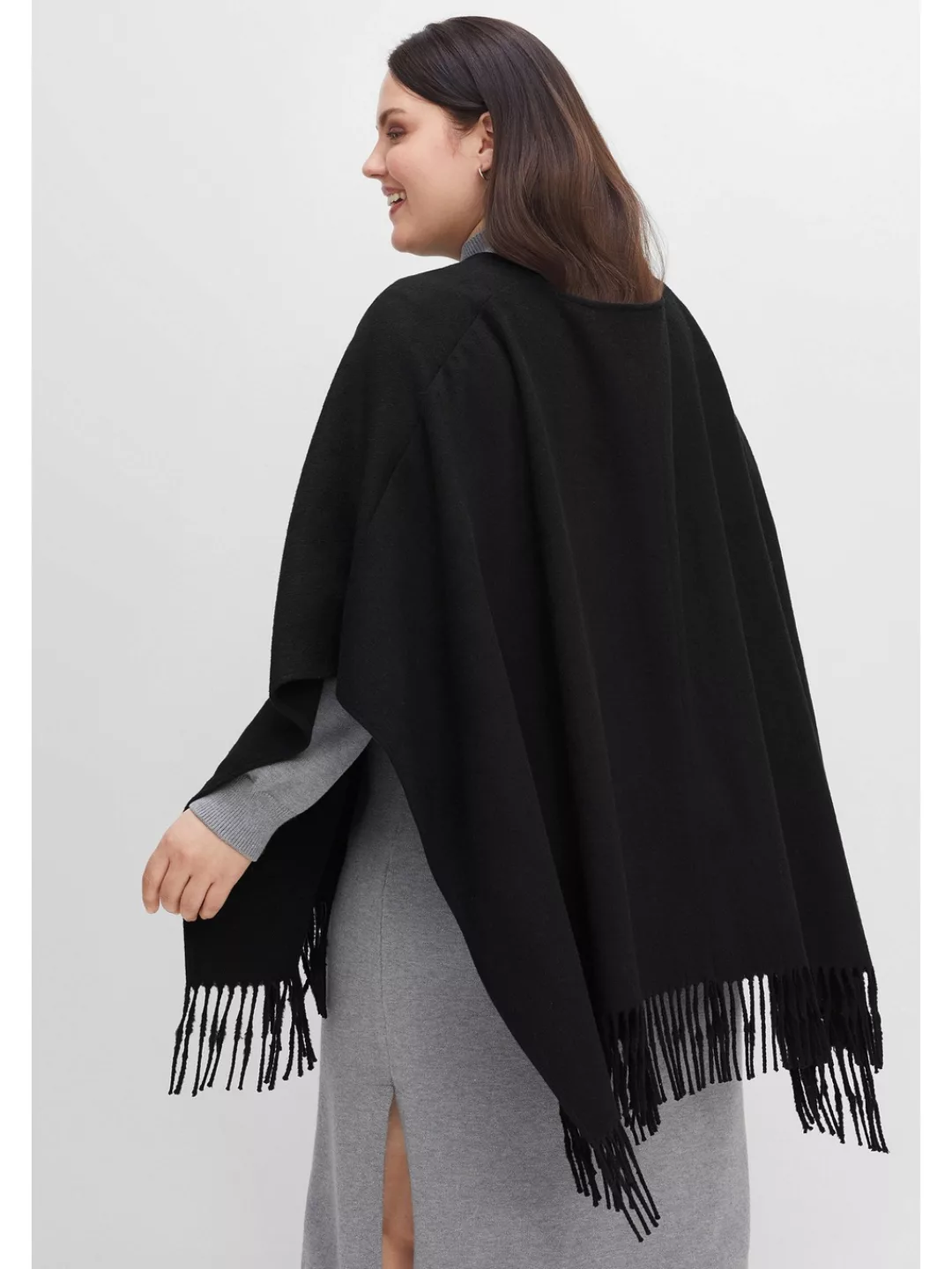 Sheego Cardigan Große Größen im Cape-Stil, mit Fransen und Knebelverschluss günstig online kaufen