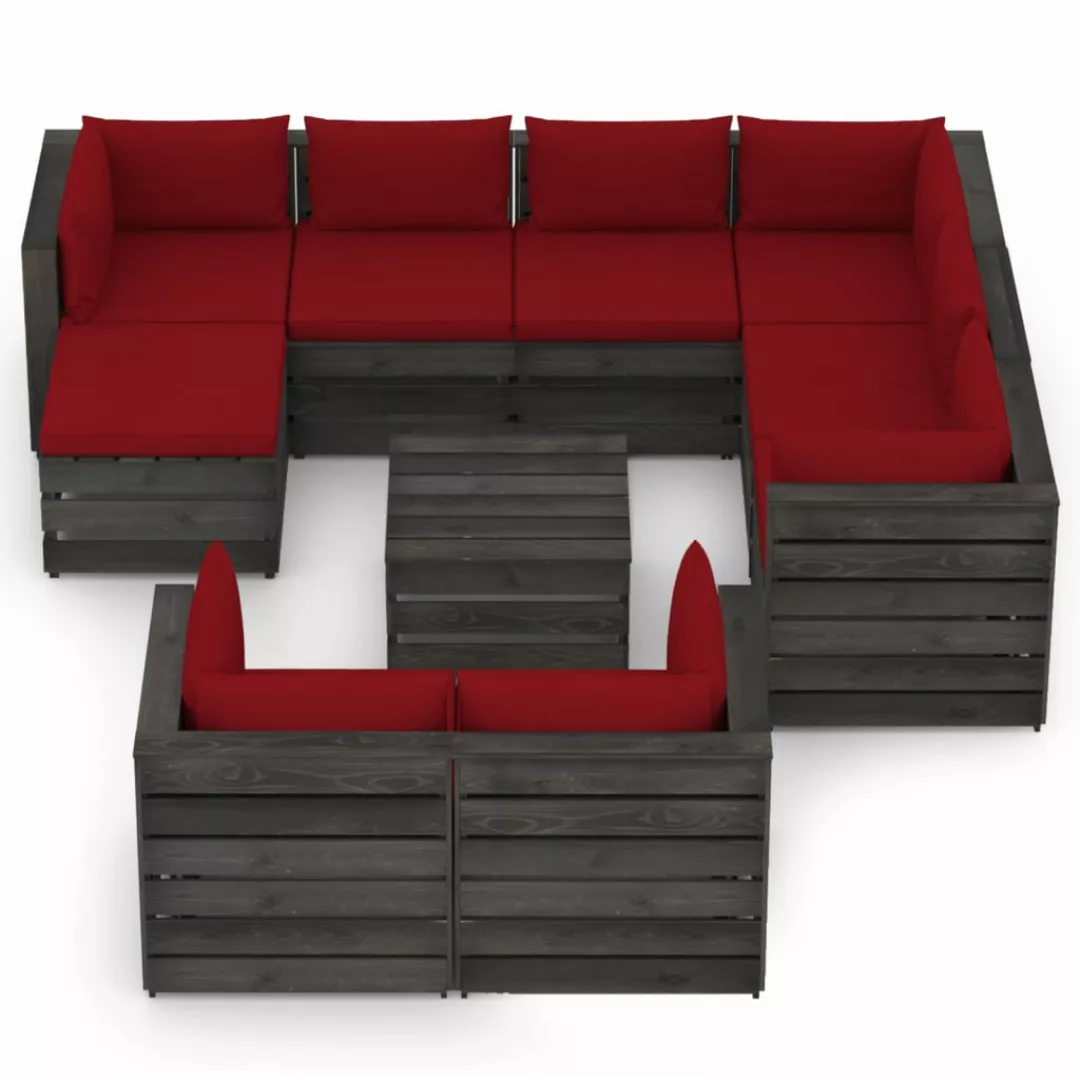 10-tlg. Garten-lounge-set Mit Kissen Grau Imprägniertes Holz günstig online kaufen