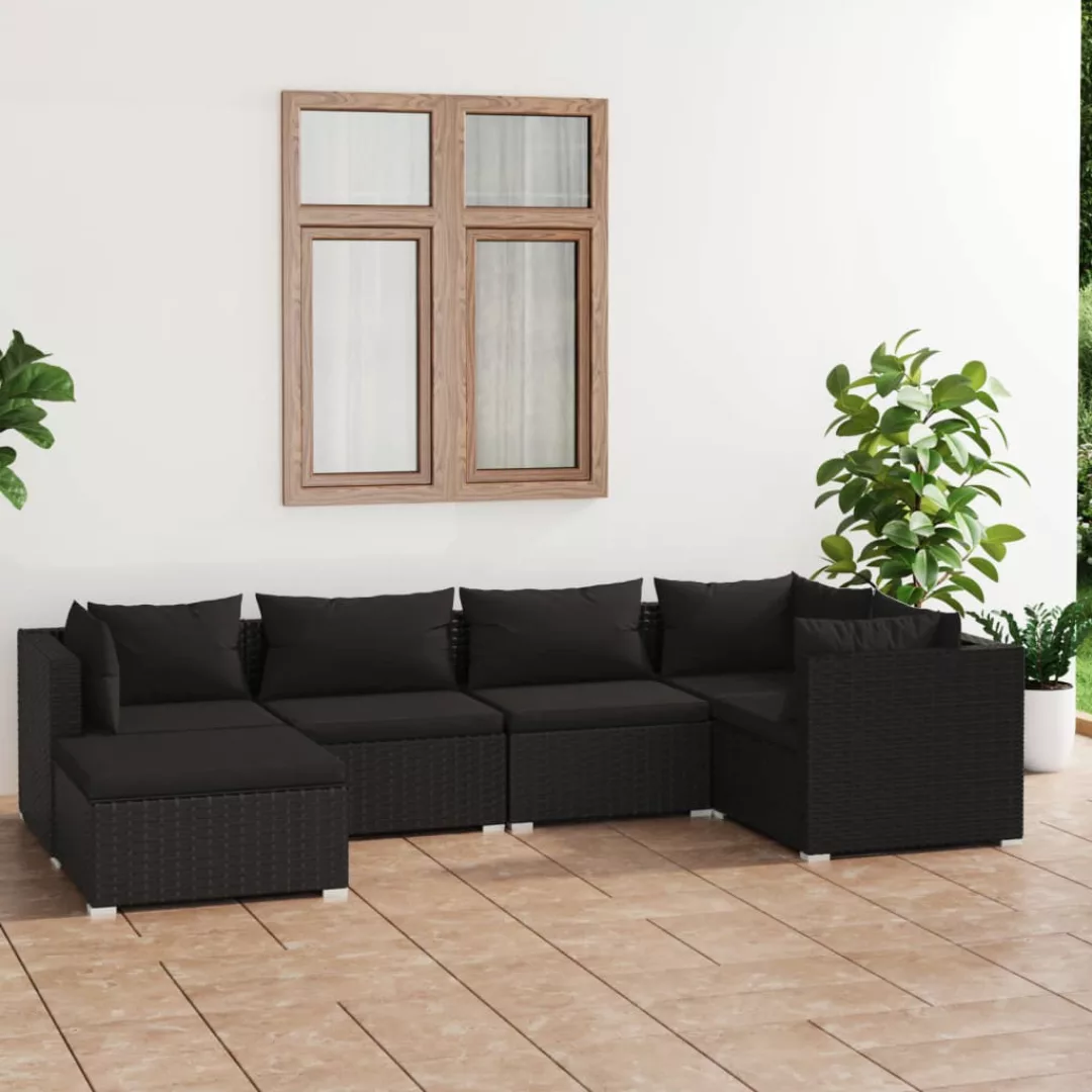 Vidaxl 6-tlg. Garten-lounge-set Mit Kissen Poly Rattan Schwarz günstig online kaufen