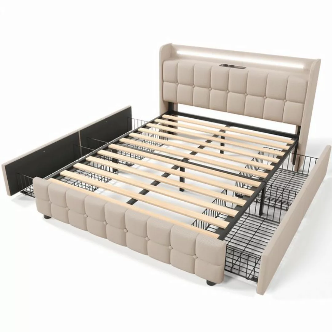 Odikalo Polsterbett Doppelbett Stauraum Bettgestell 4 Schubladen 140x200(Mi günstig online kaufen