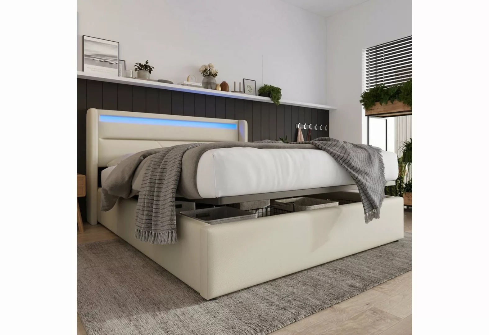 BlingBin Boxspringbett Stauraumbett Polsterbett (1-St., Funktionsbett mit B günstig online kaufen