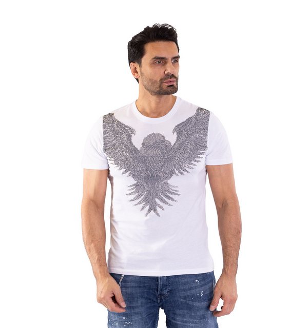 TRUENO T-Shirt Herren SLIM FIT Strass T-Shirt mit Adler Motiv Weiß XL günstig online kaufen