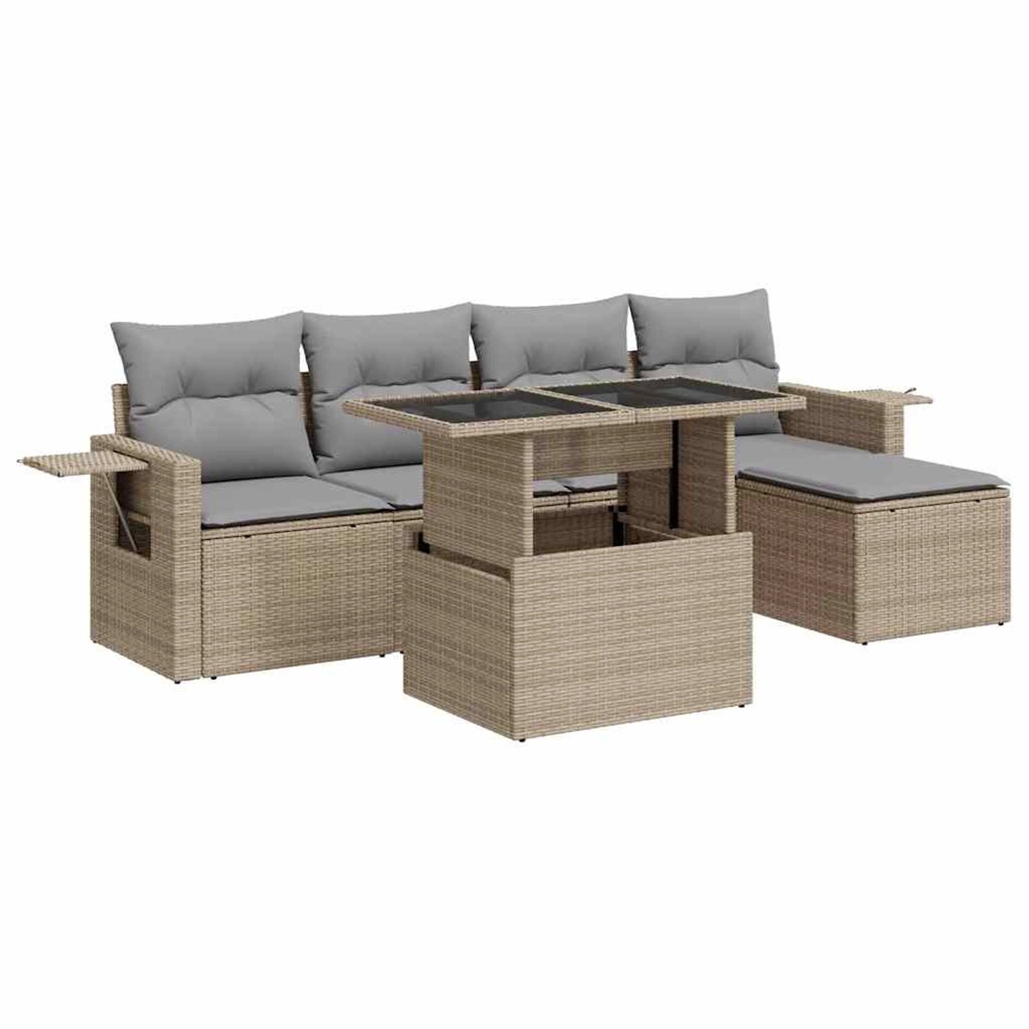 vidaXL 6-Tlg Garten-Sofagarnitur mit Kissen Beige Poly Rattan 3326460 günstig online kaufen